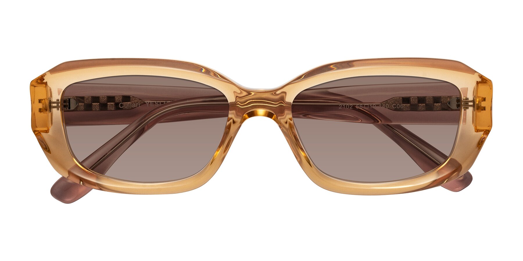 Folded Front of Cullari in Champagne/Light Purple with Medium Brown Tinted Lenses