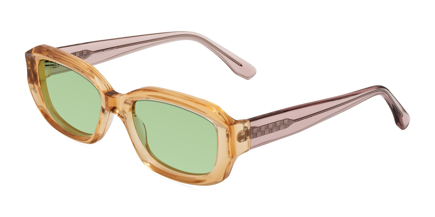 Angle of Cullari in Champagne/Light Purple with Medium Green Tinted Lenses