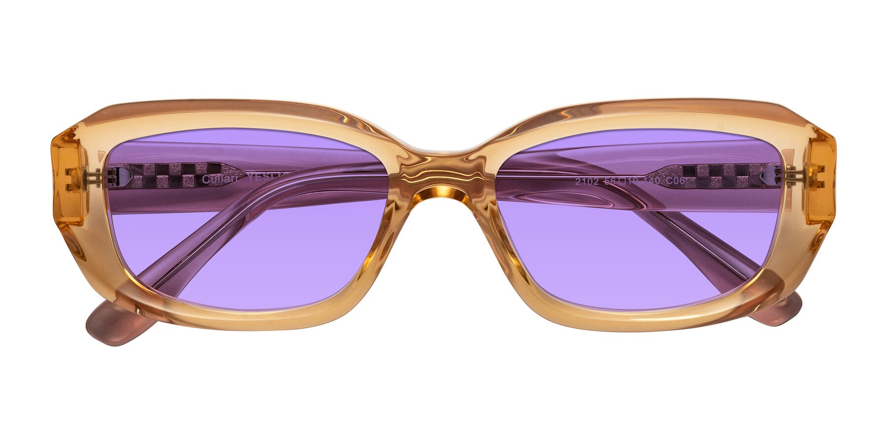 Folded Front of Cullari in Champagne/Light Purple with Medium Purple Tinted Lenses