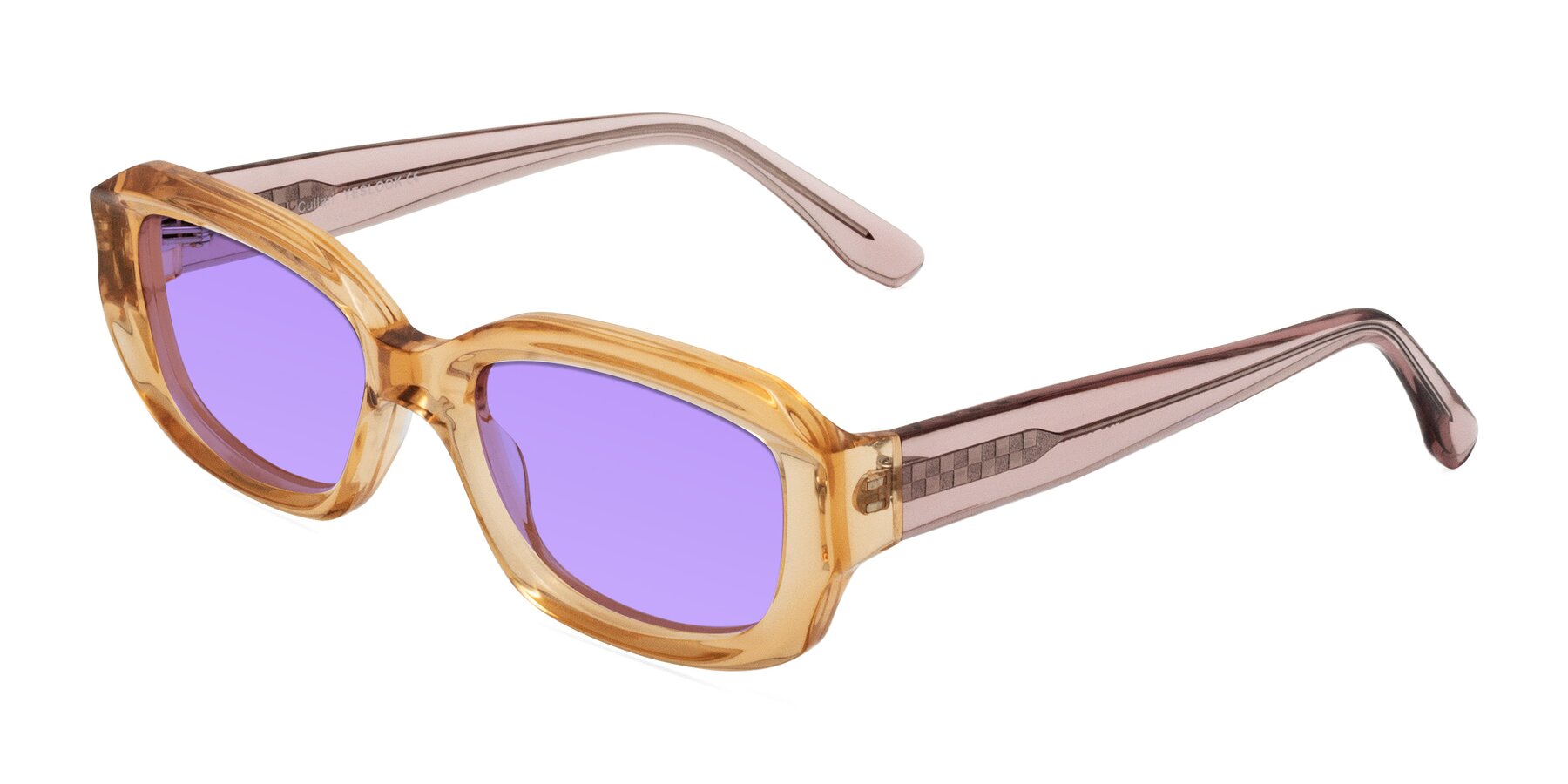 Angle of Cullari in Champagne/Light Purple with Medium Purple Tinted Lenses