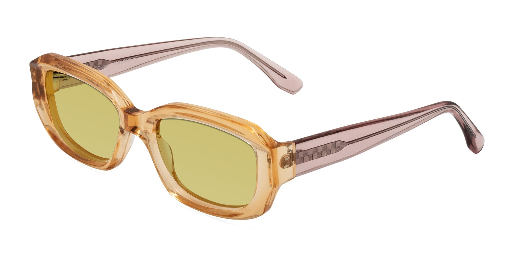 Angle of Cullari in Champagne/Light Purple with Medium Champagne Tinted Lenses