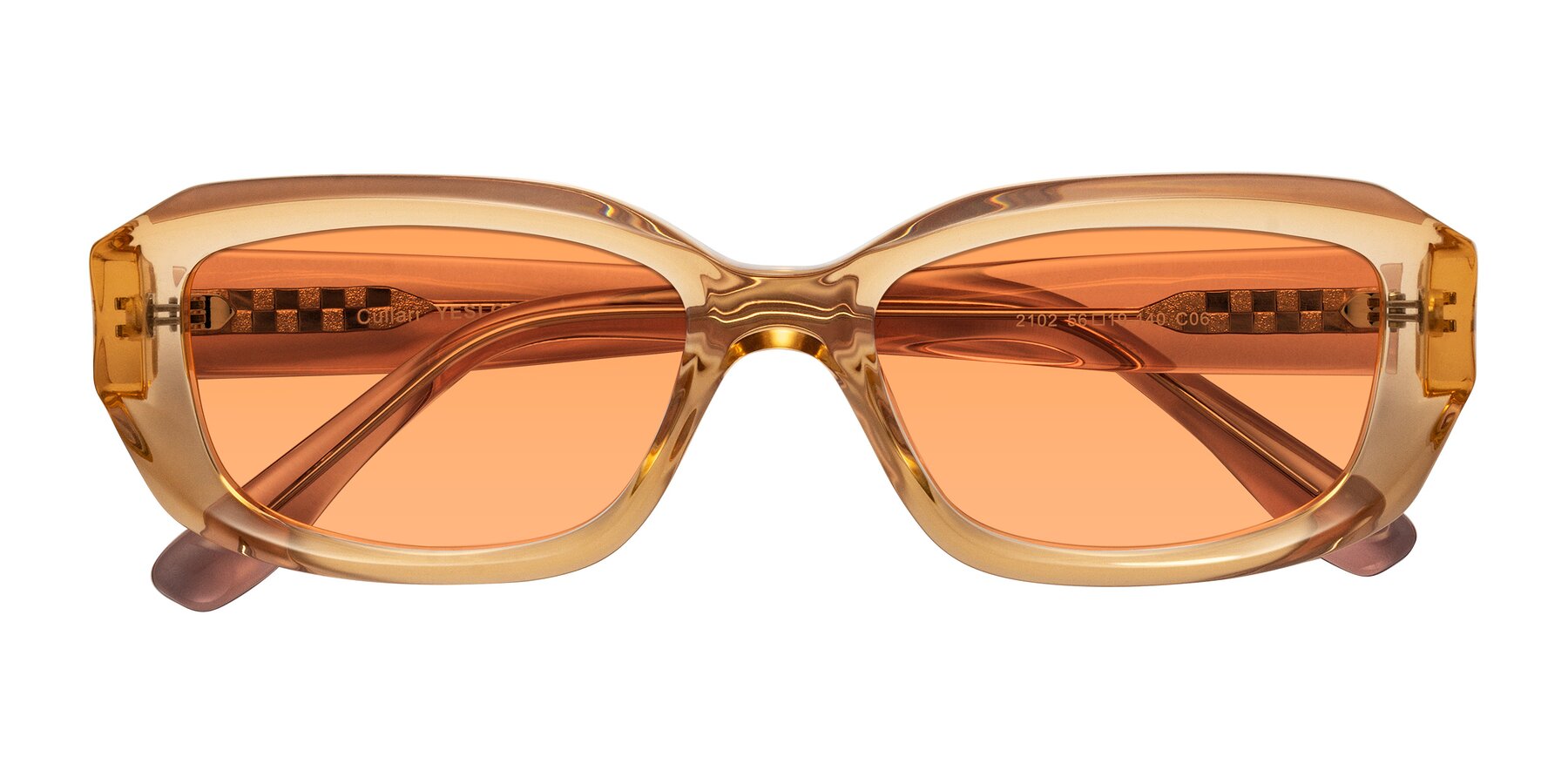 Folded Front of Cullari in Champagne/Light Purple with Medium Orange Tinted Lenses