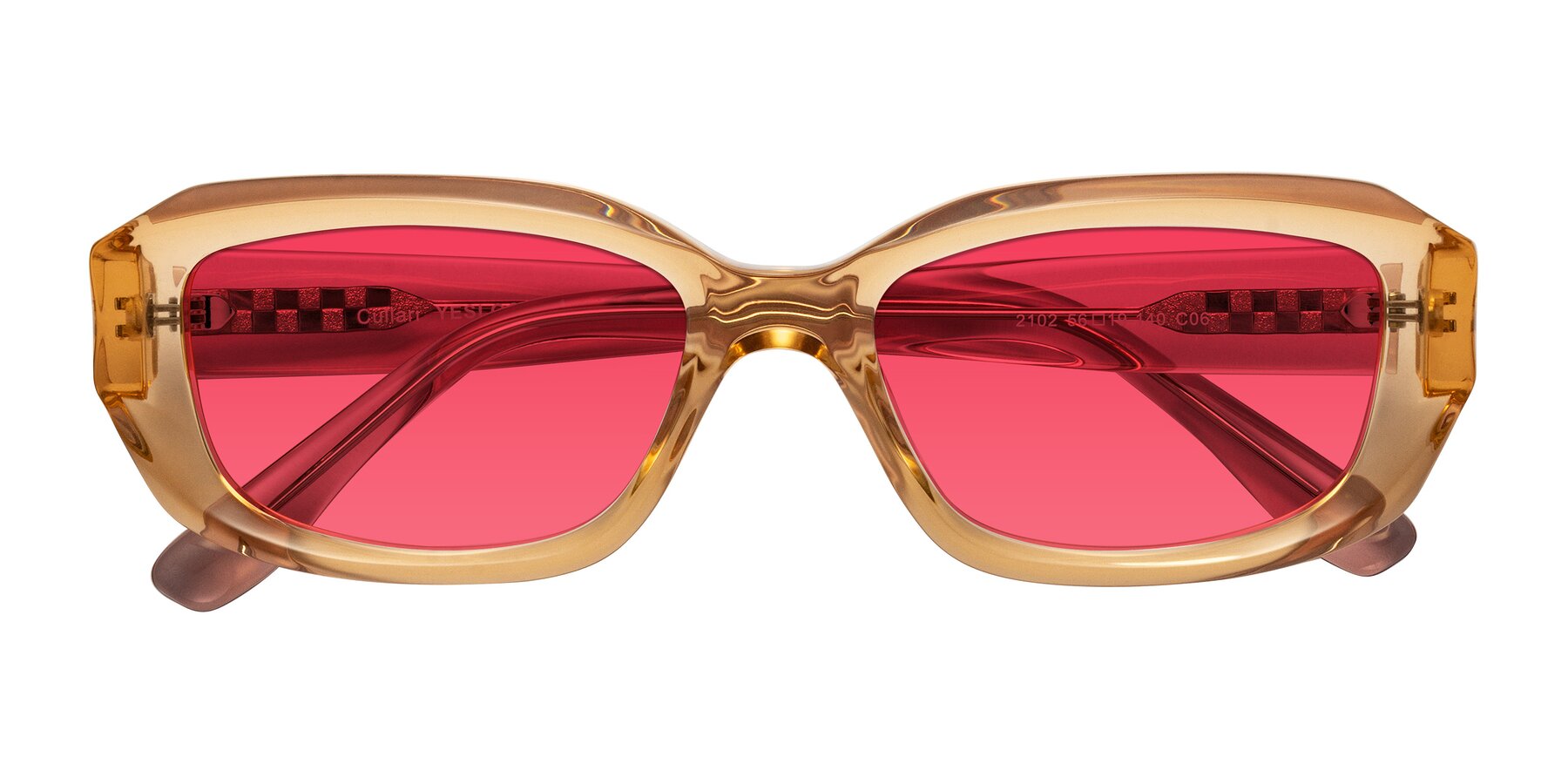 Folded Front of Cullari in Champagne/Light Purple with Red Tinted Lenses