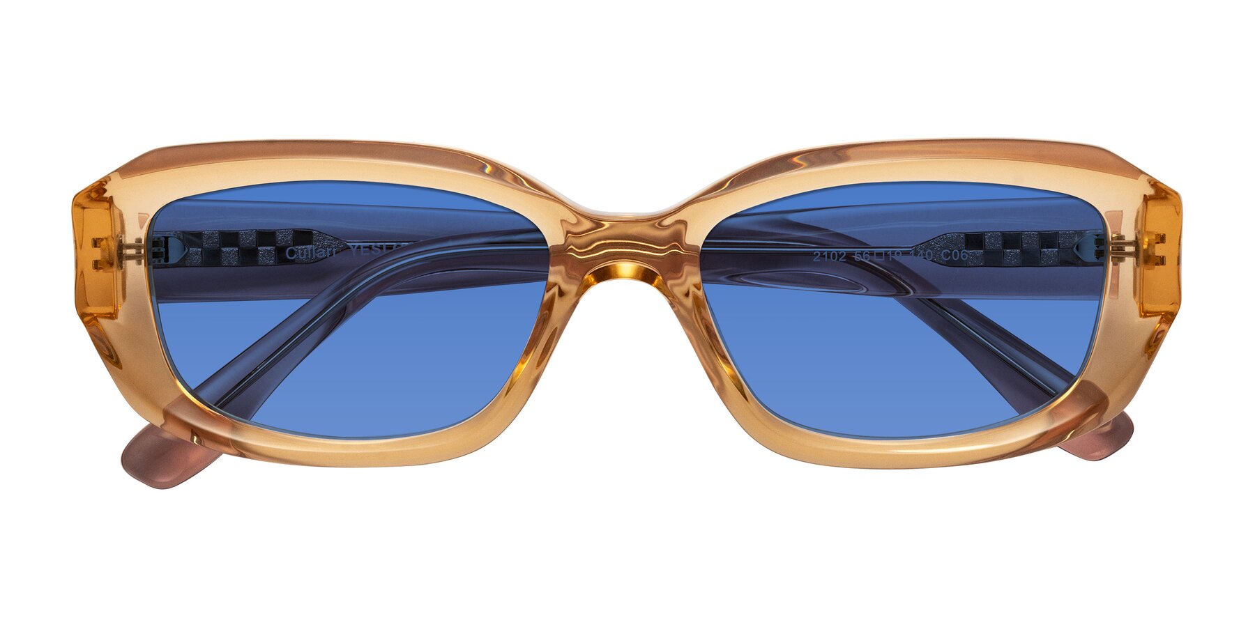 Folded Front of Cullari in Champagne/Light Purple with Blue Tinted Lenses