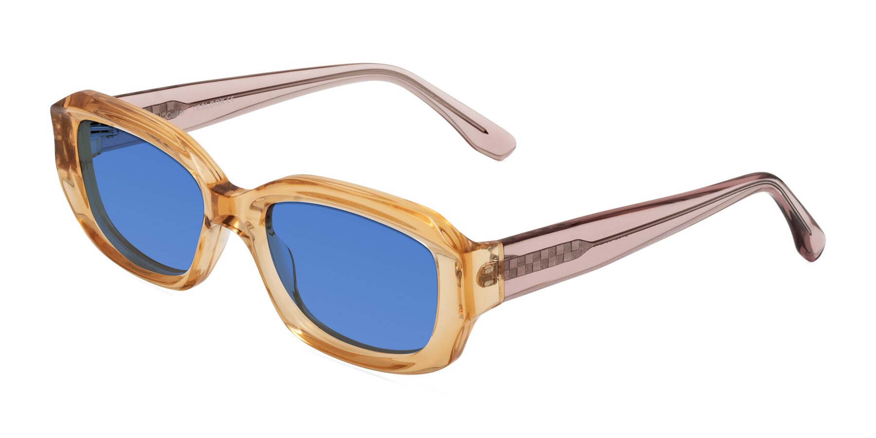 Angle of Cullari in Champagne/Light Purple with Blue Tinted Lenses