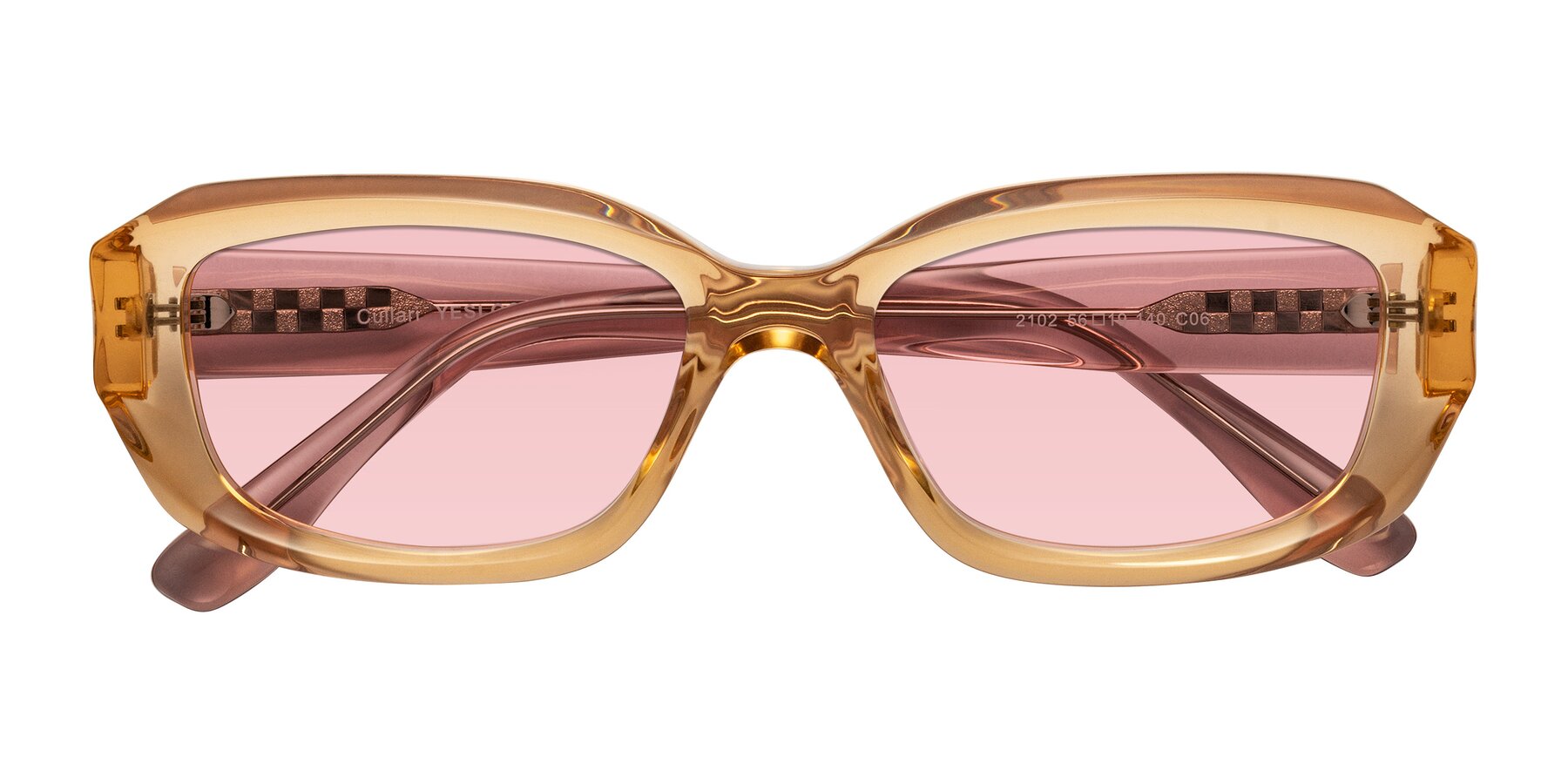 Folded Front of Cullari in Champagne/Light Purple with Light Garnet Tinted Lenses