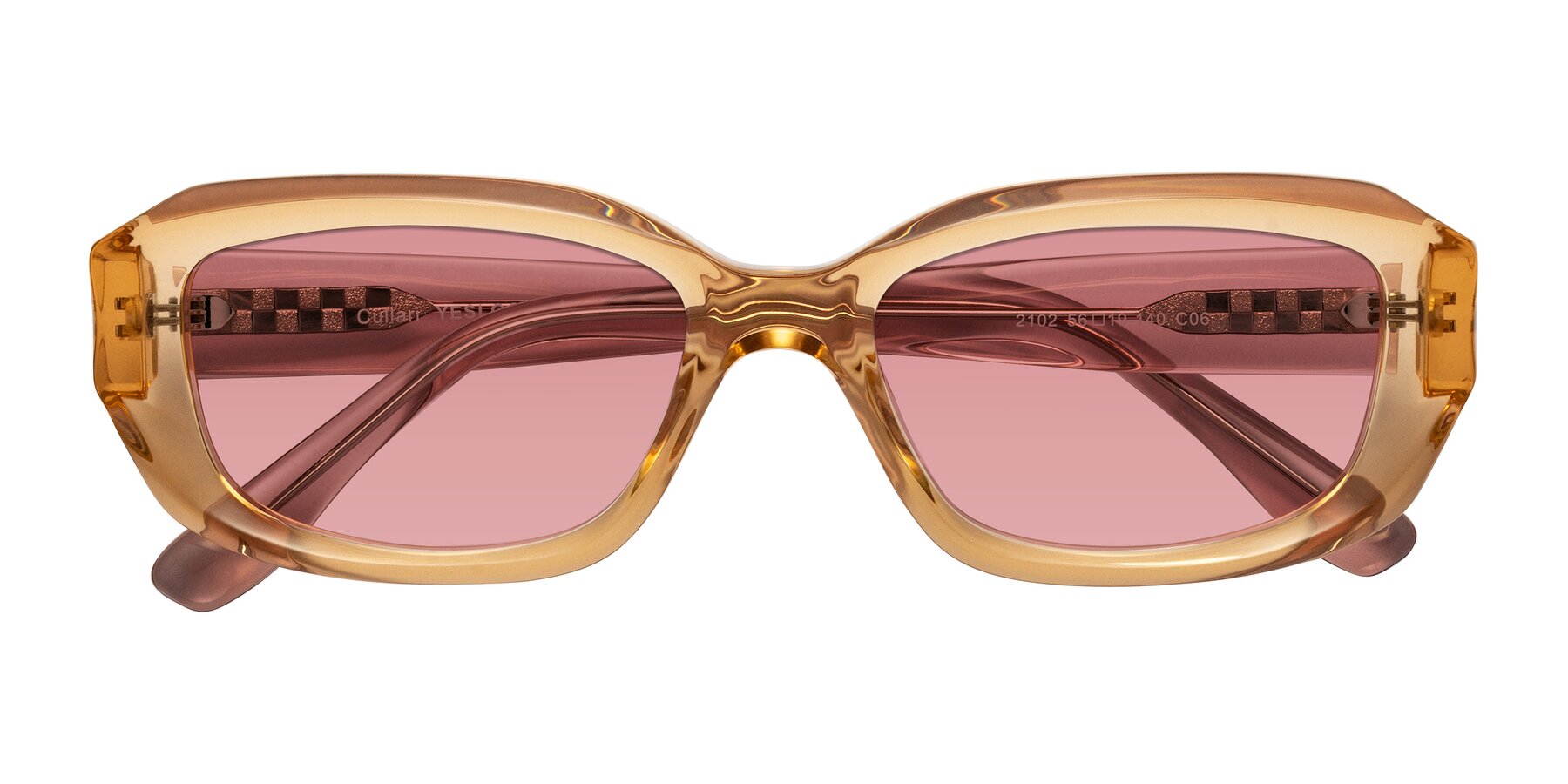 Folded Front of Cullari in Champagne/Light Purple with Medium Garnet Tinted Lenses