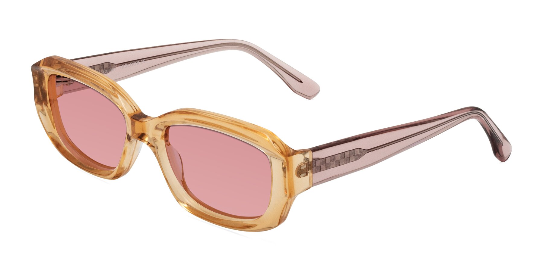 Angle of Cullari in Champagne/Light Purple with Medium Garnet Tinted Lenses
