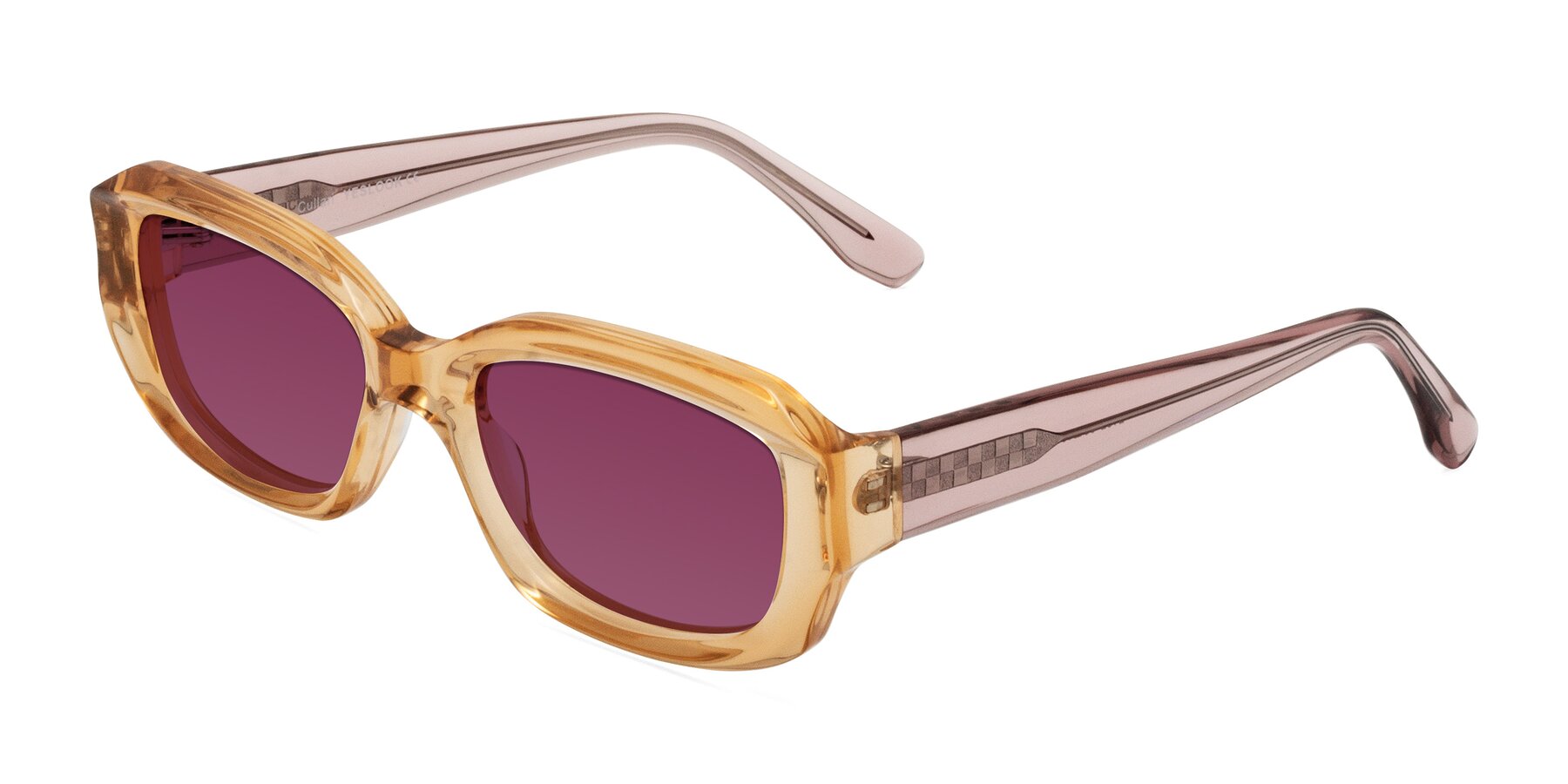 Angle of Cullari in Champagne/Light Purple with Wine Tinted Lenses