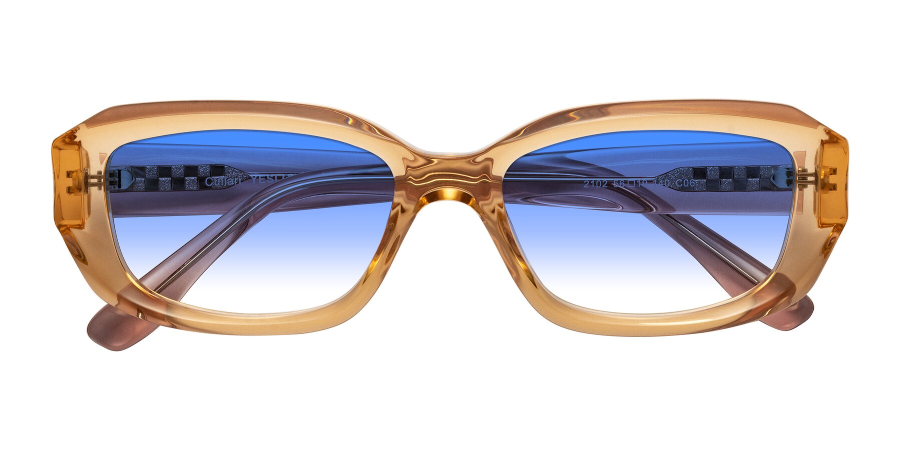 Folded Front of Cullari in Champagne/Light Purple with Blue Gradient Lenses