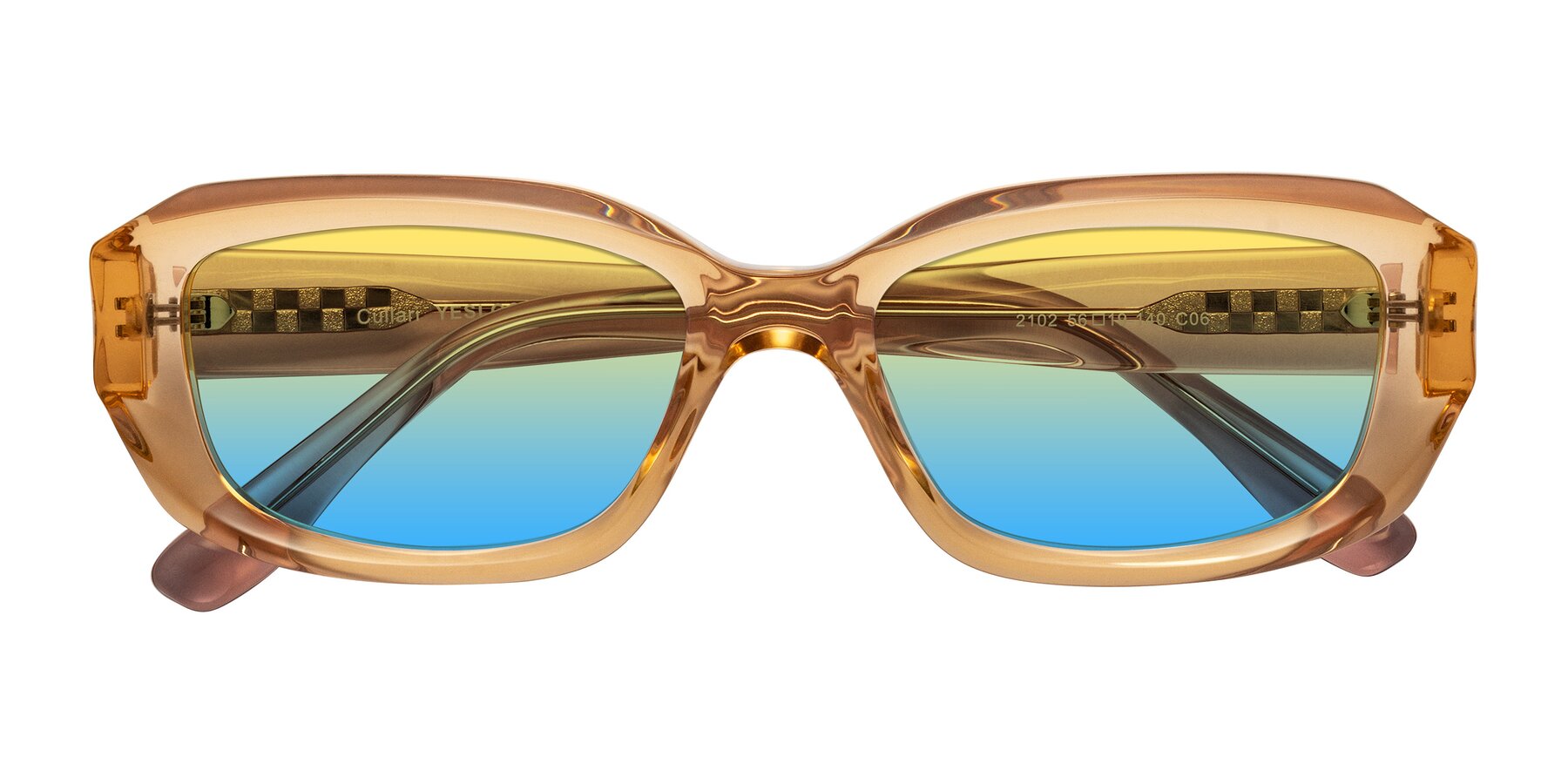 Folded Front of Cullari in Champagne/Light Purple with Yellow / Blue Gradient Lenses