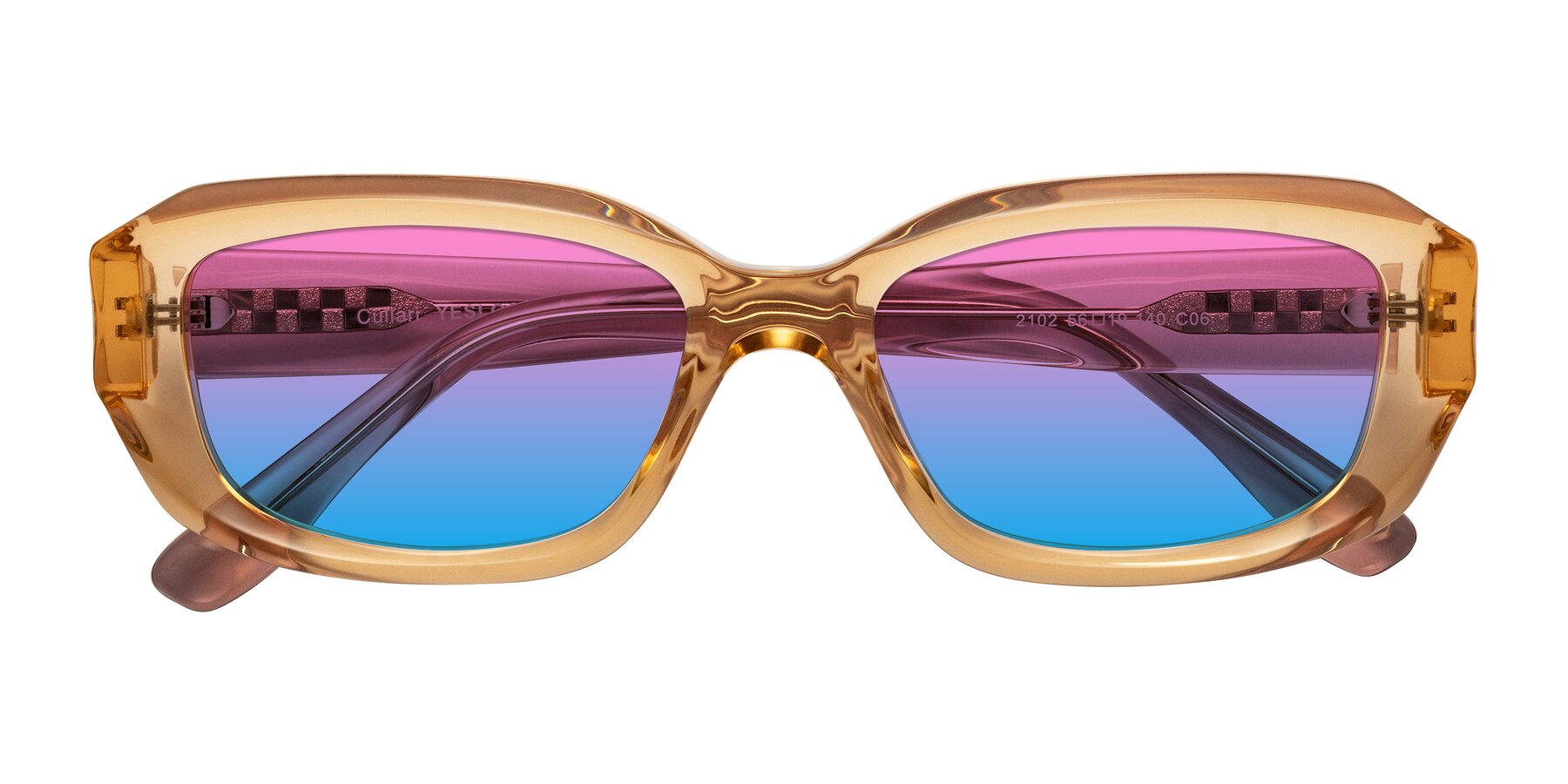 Folded Front of Cullari in Champagne/Light Purple with Pink / Blue Gradient Lenses