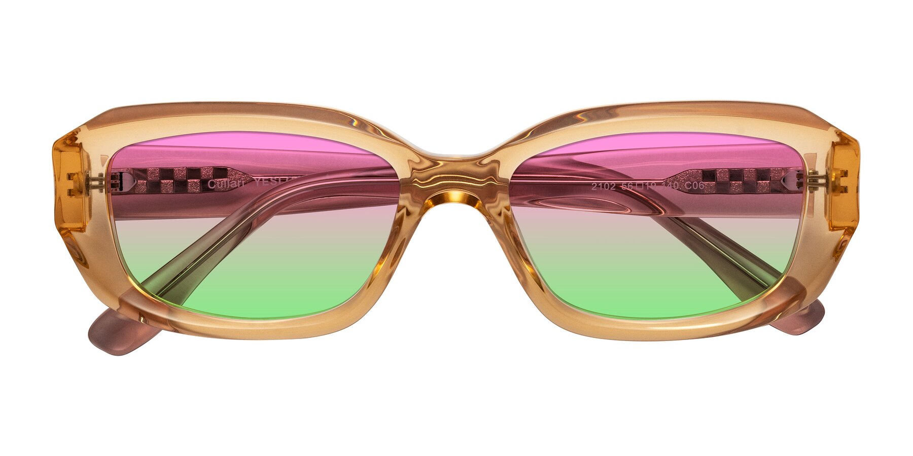 Folded Front of Cullari in Champagne/Light Purple with Pink / Green Gradient Lenses