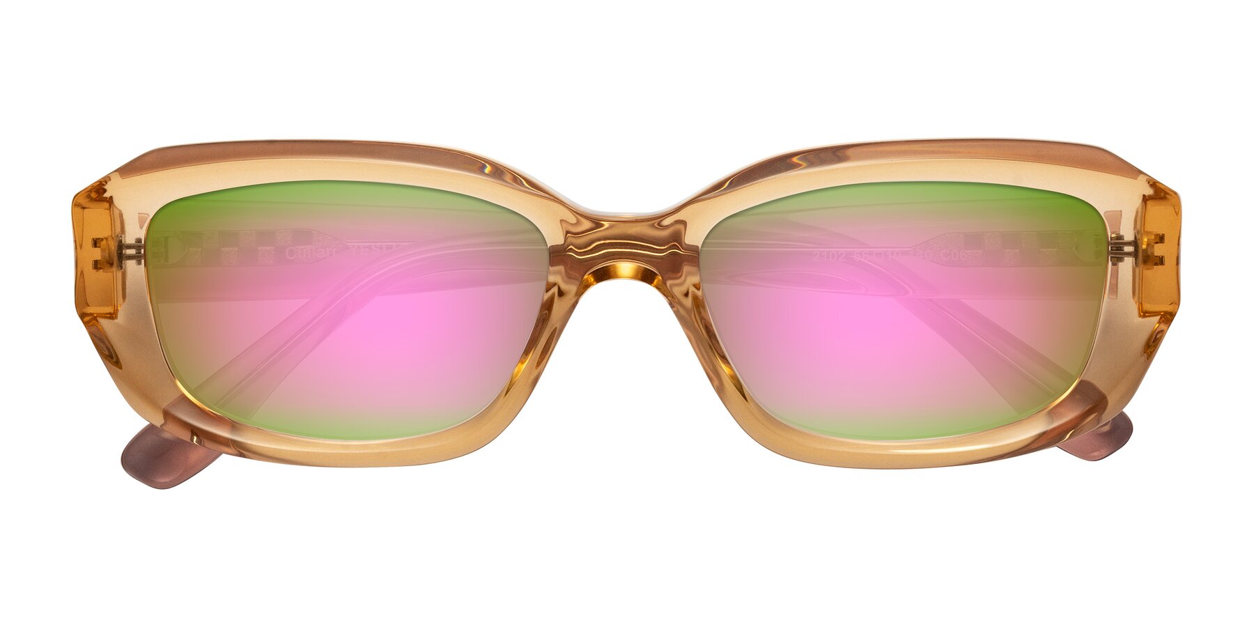 Folded Front of Cullari in Champagne/Light Purple with Pink Mirrored Lenses