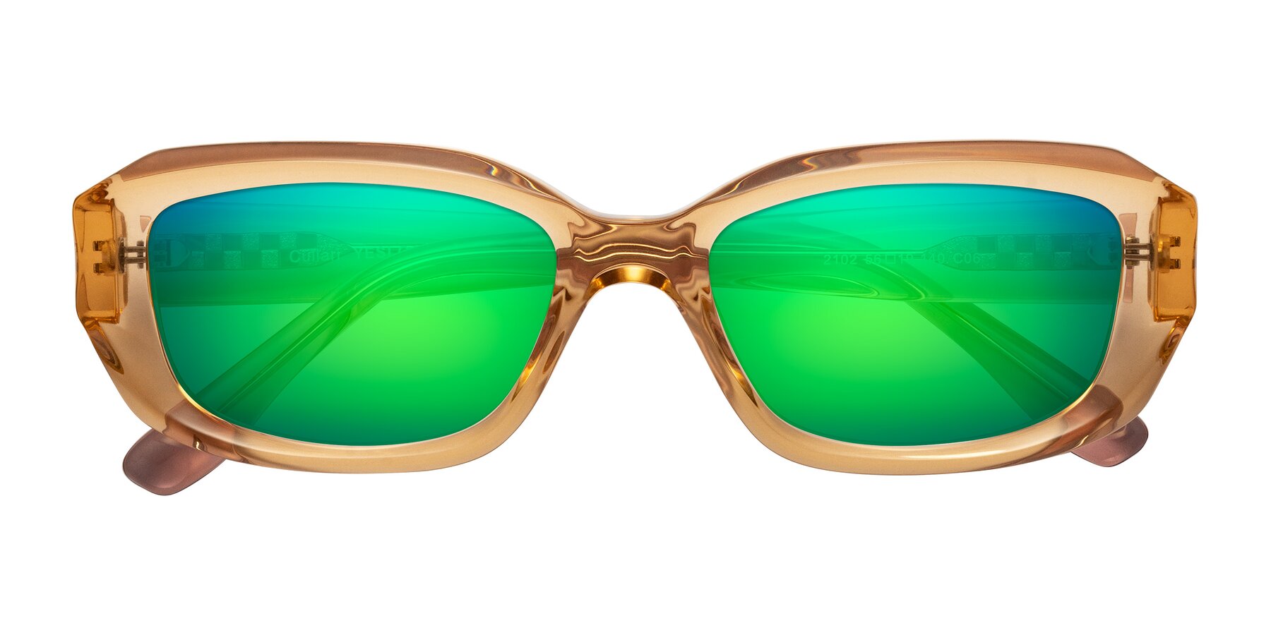 Folded Front of Cullari in Champagne/Light Purple with Green Mirrored Lenses