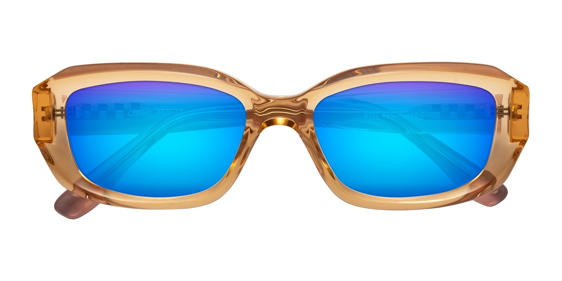 Folded Front of Cullari in Champagne/Light Purple with Blue Mirrored Lenses
