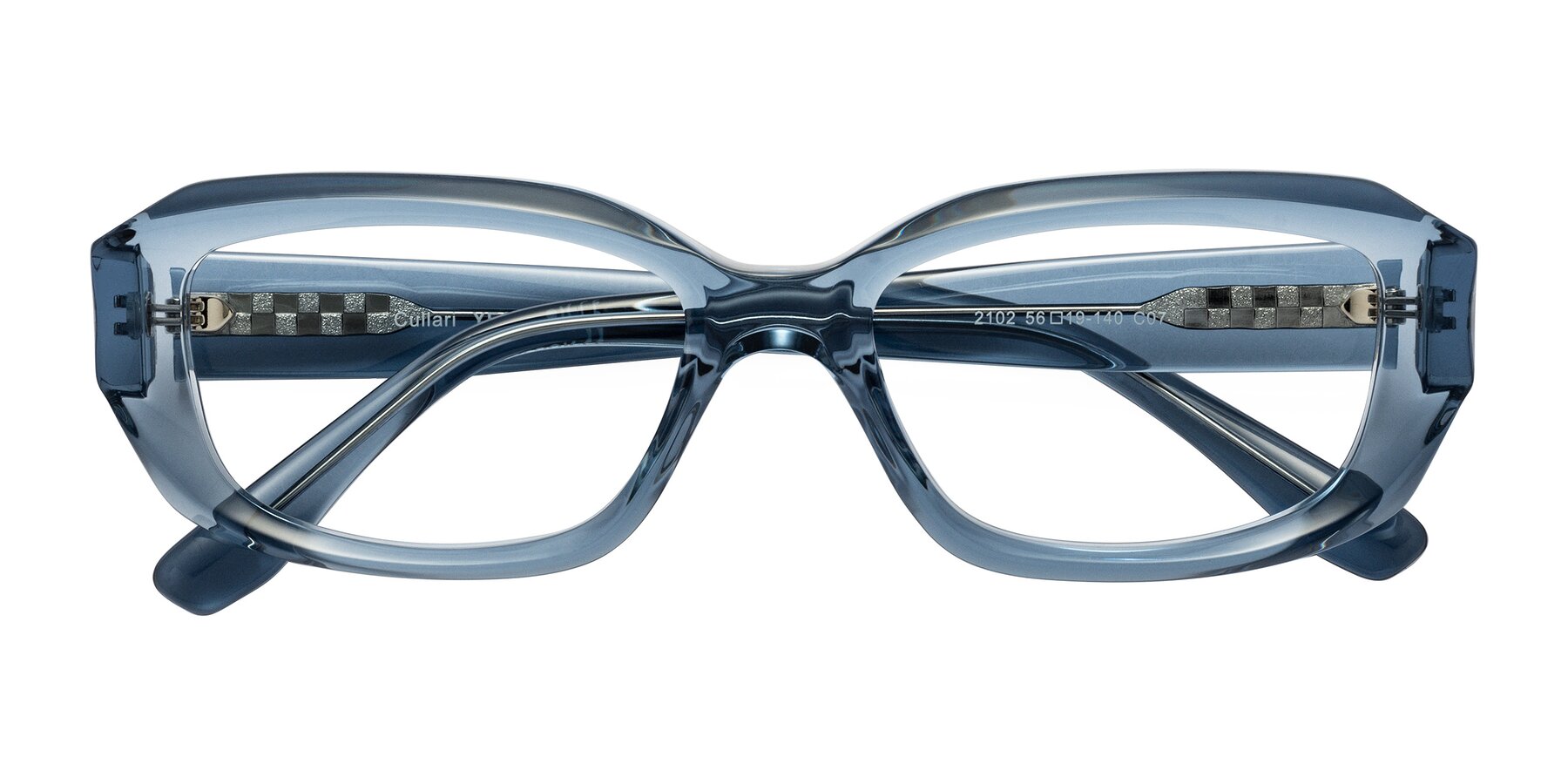 Folded Front of Cullari in Crystal Blueberry with Clear Blue Light Blocking Lenses