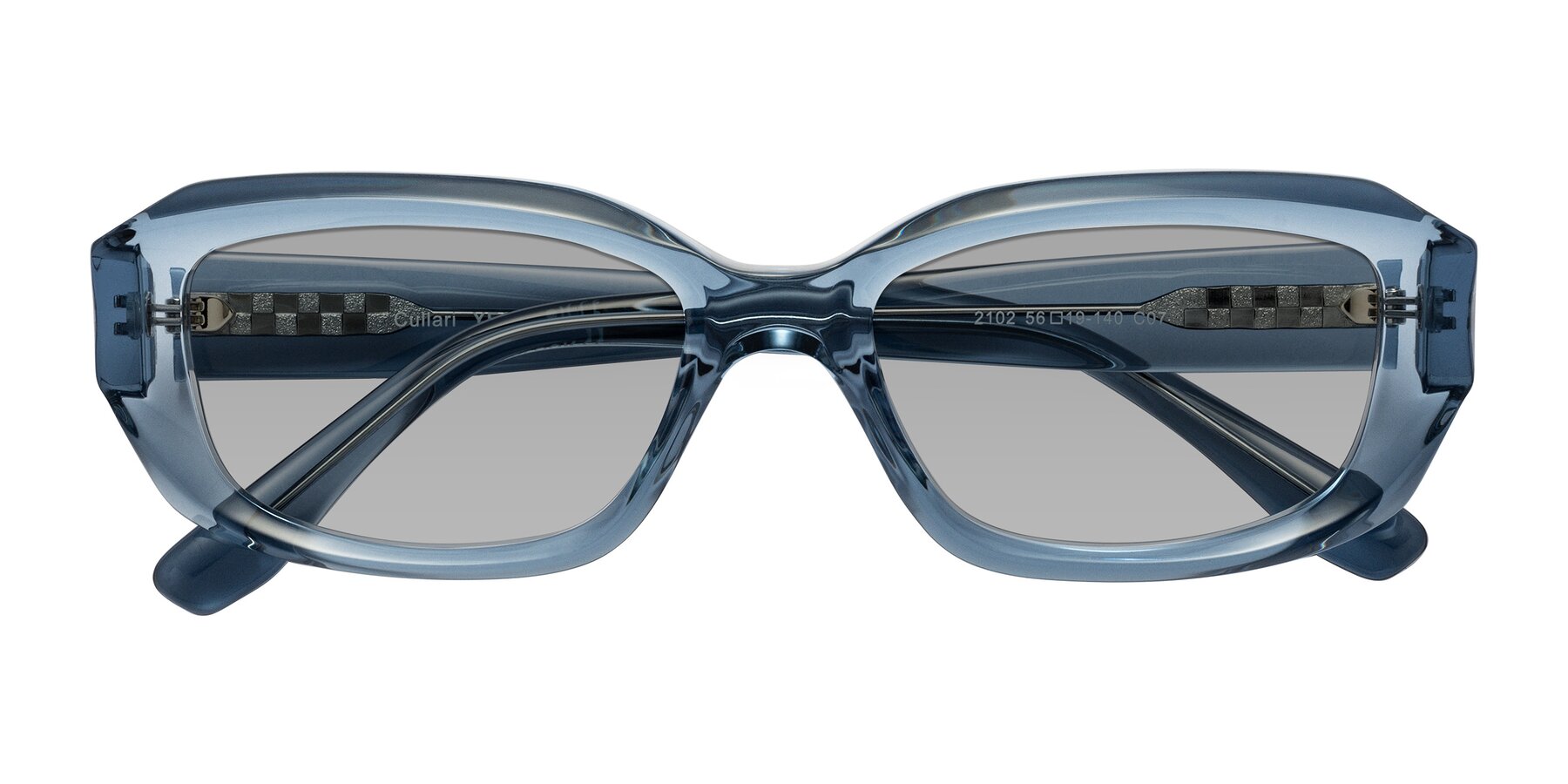 Folded Front of Cullari in Crystal Blueberry with Light Gray Tinted Lenses