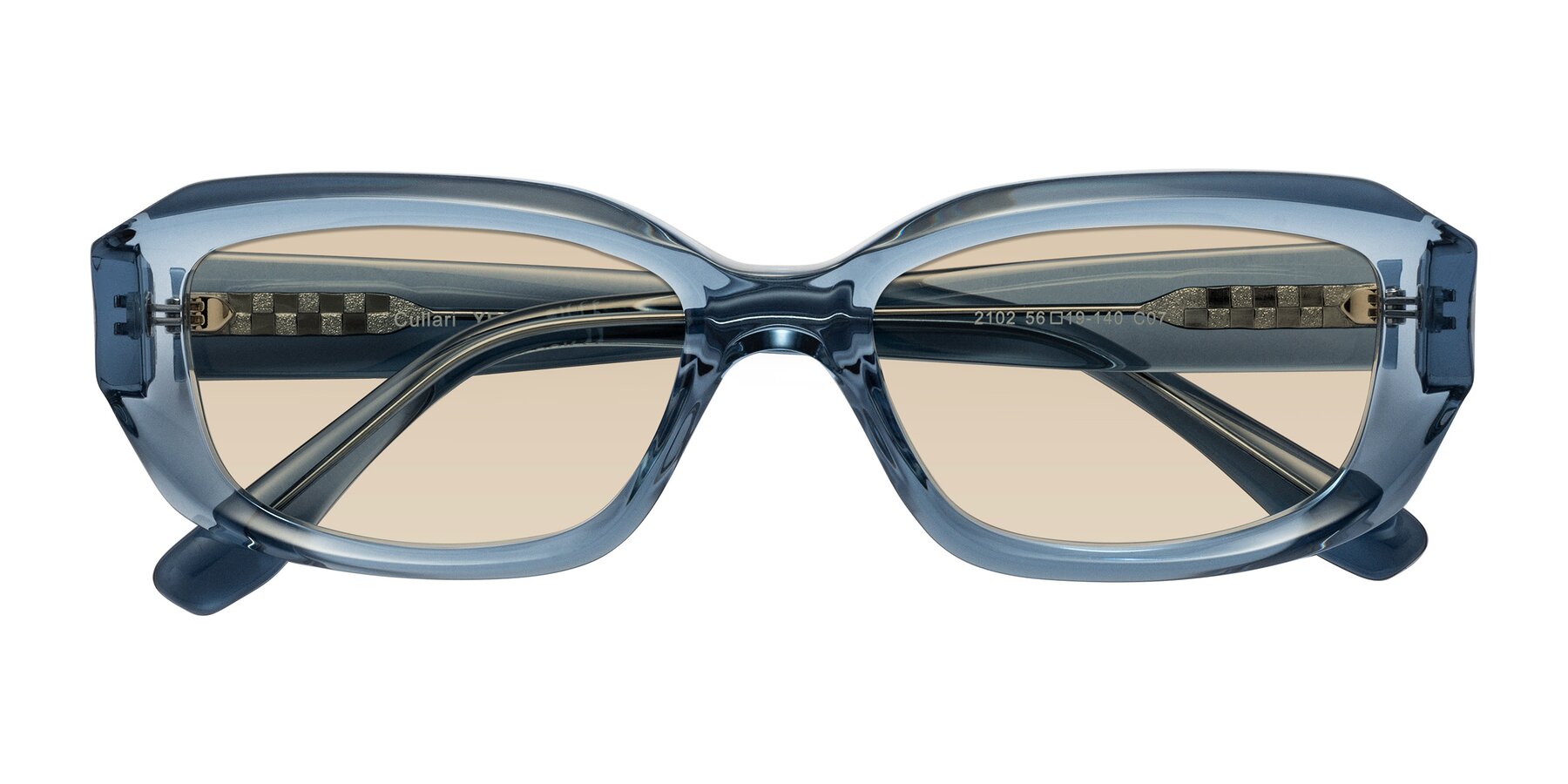 Folded Front of Cullari in Crystal Blueberry with Light Brown Tinted Lenses