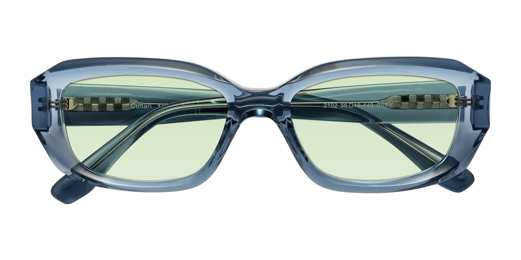 Folded Front of Cullari in Crystal Blueberry with Light Green Tinted Lenses