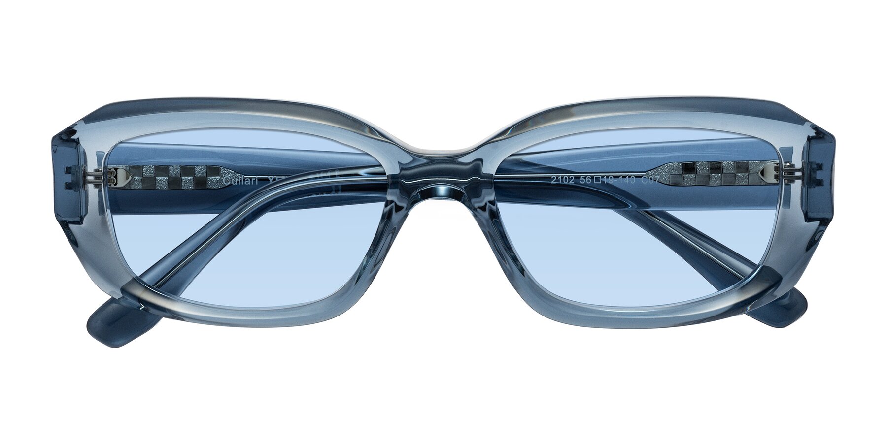 Folded Front of Cullari in Crystal Blueberry with Light Blue Tinted Lenses