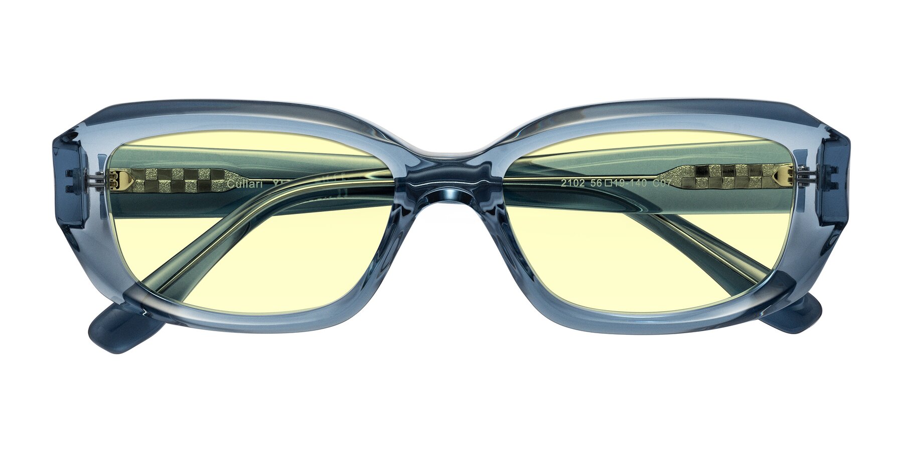 Folded Front of Cullari in Crystal Blueberry with Light Yellow Tinted Lenses