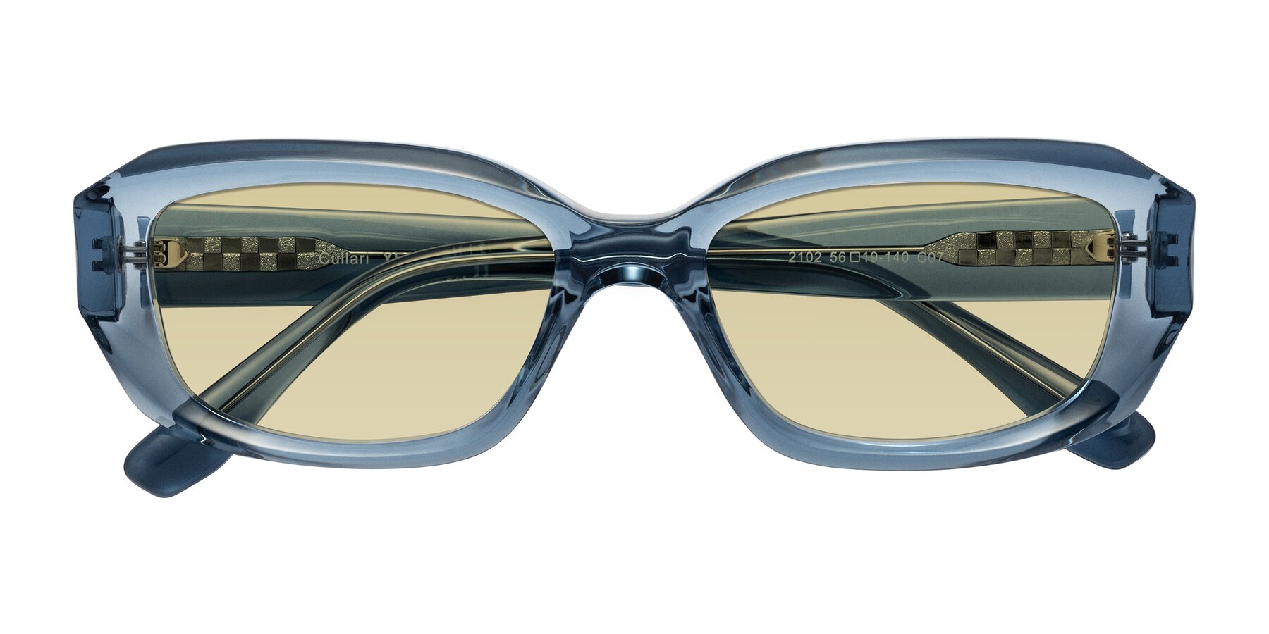 Folded Front of Cullari in Crystal Blueberry with Light Champagne Tinted Lenses
