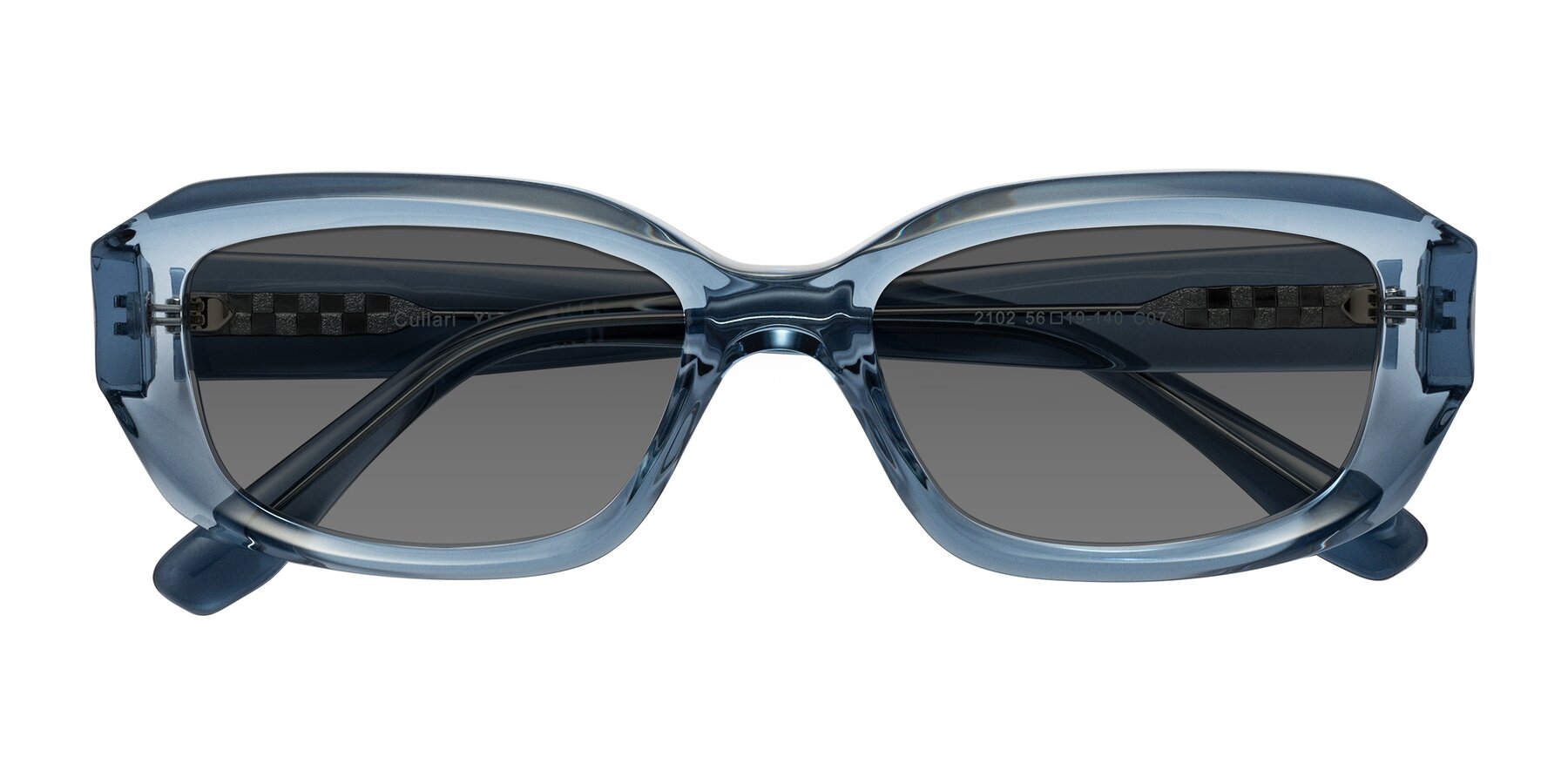 Folded Front of Cullari in Crystal Blueberry with Medium Gray Tinted Lenses