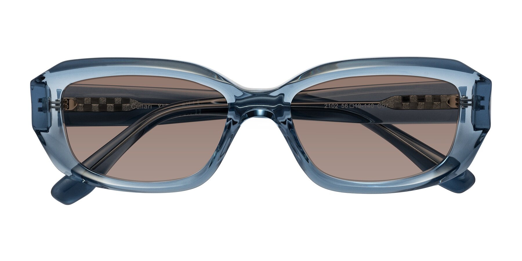 Folded Front of Cullari in Crystal Blueberry with Medium Brown Tinted Lenses