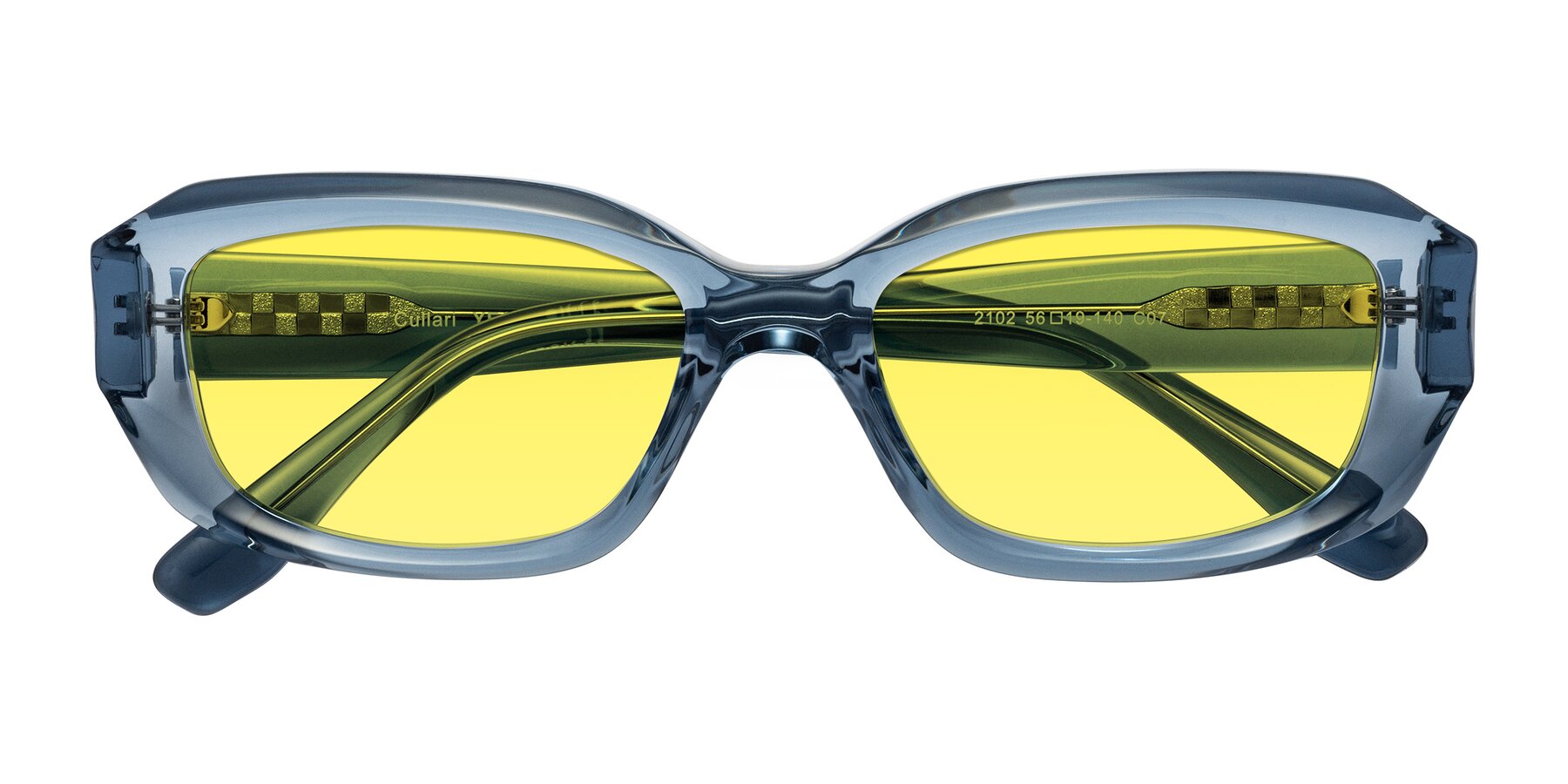 Folded Front of Cullari in Crystal Blueberry with Medium Yellow Tinted Lenses