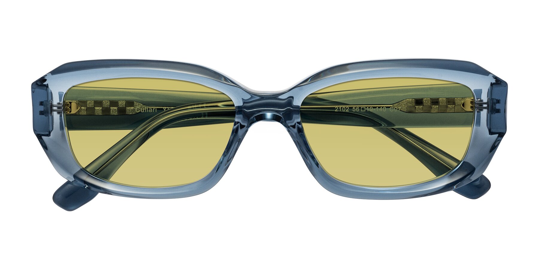 Folded Front of Cullari in Crystal Blueberry with Medium Champagne Tinted Lenses