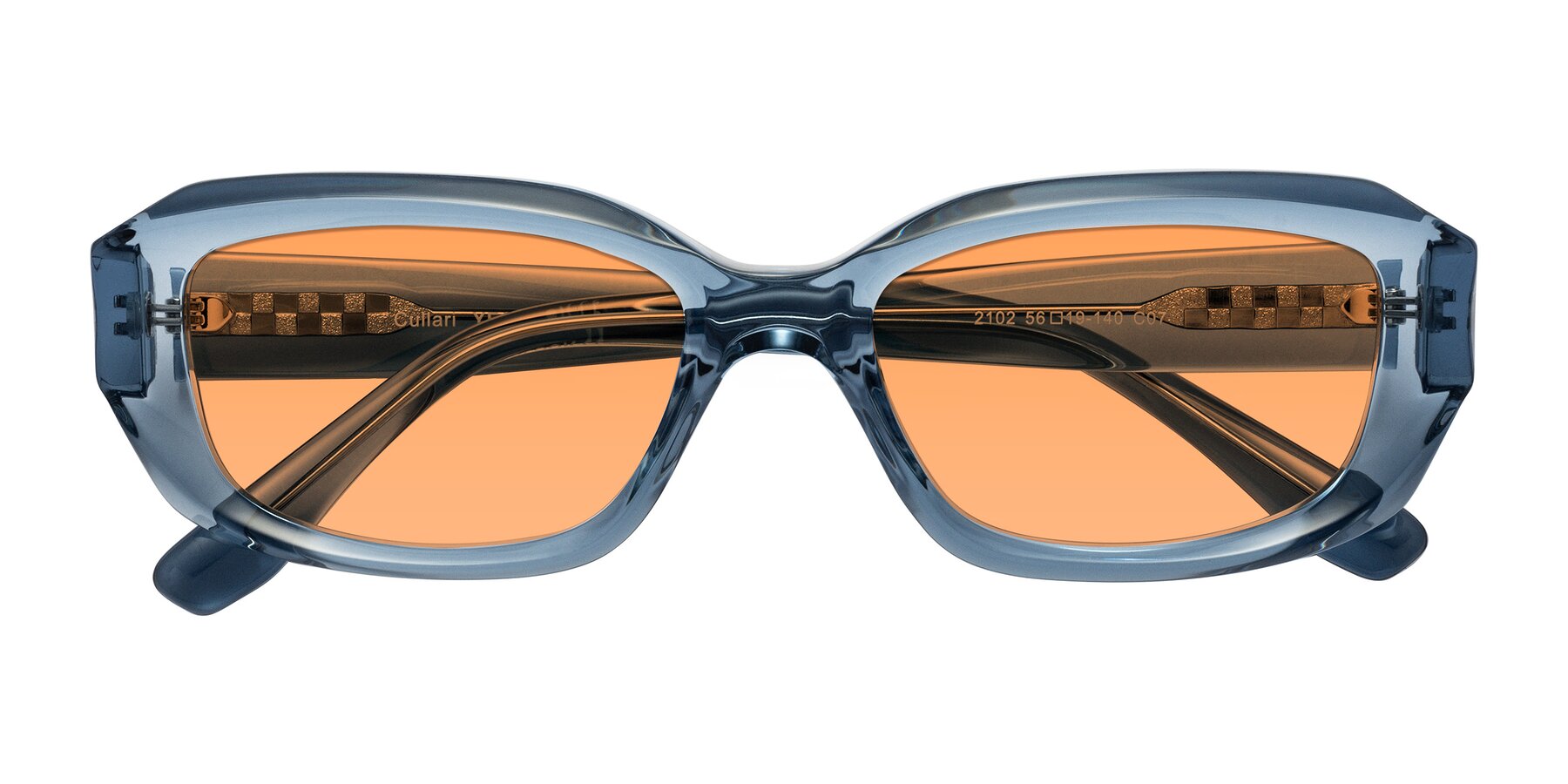 Folded Front of Cullari in Crystal Blueberry with Medium Orange Tinted Lenses