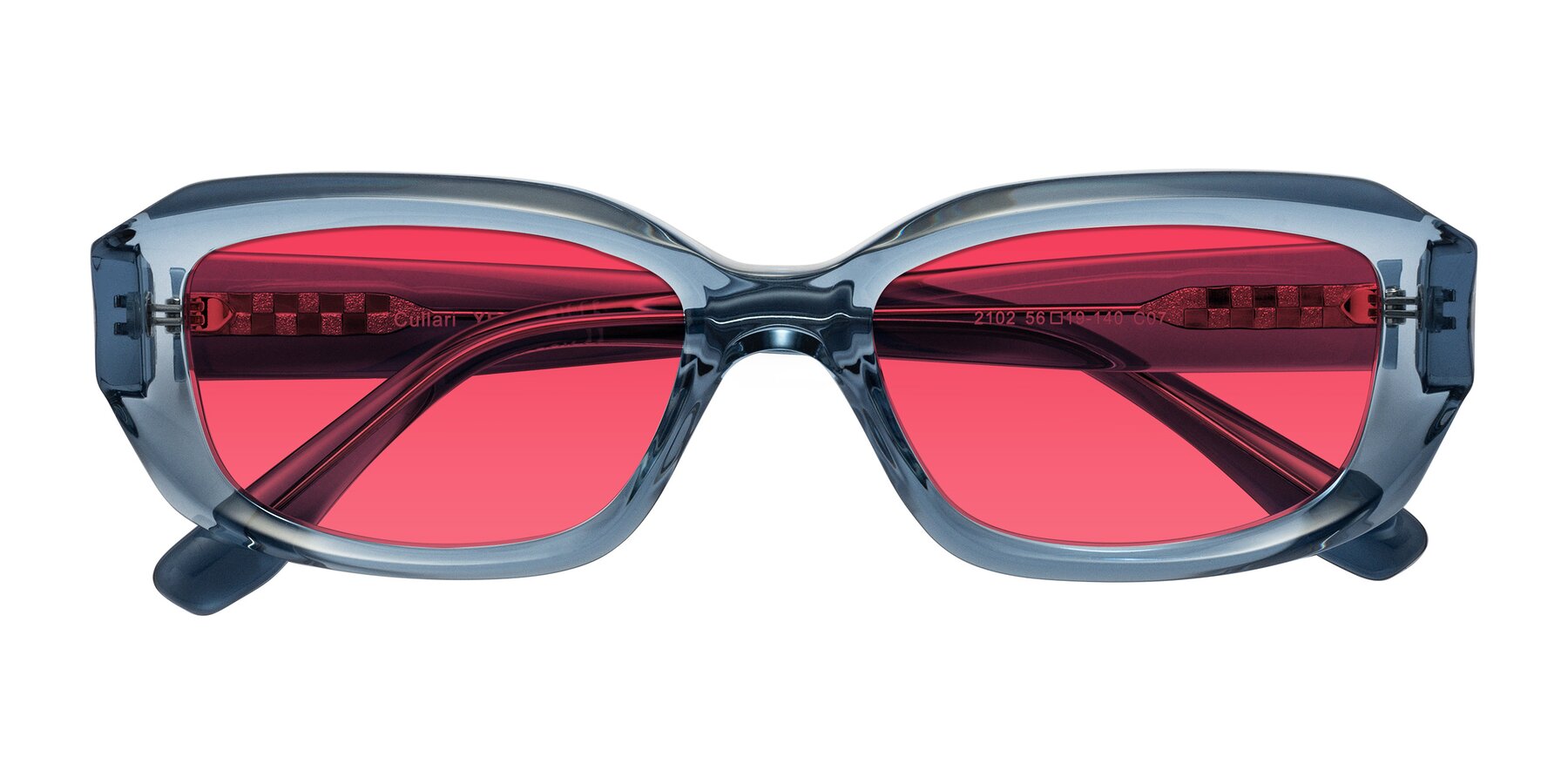 Folded Front of Cullari in Crystal Blueberry with Red Tinted Lenses
