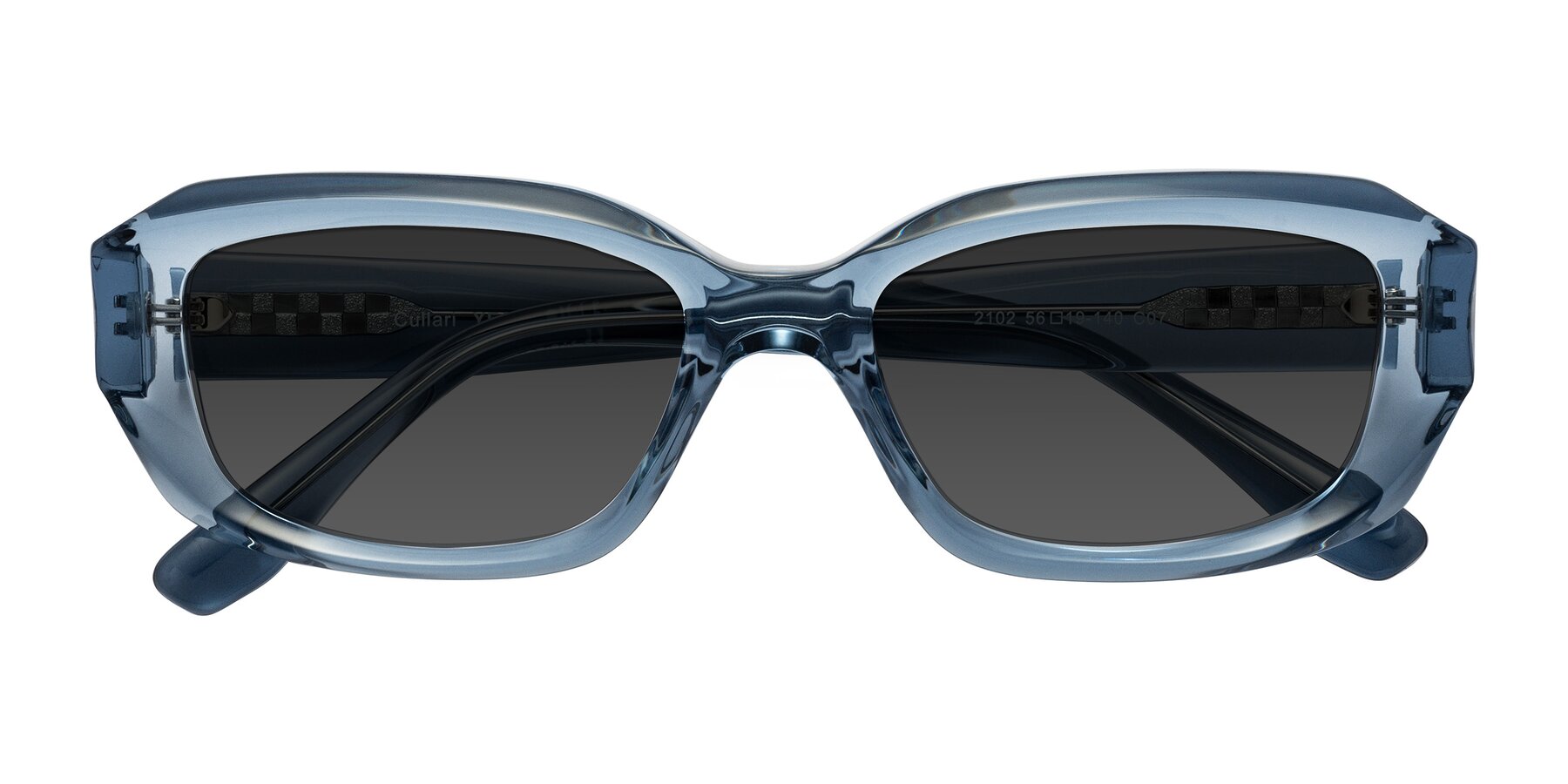Folded Front of Cullari in Crystal Blueberry with Gray Tinted Lenses