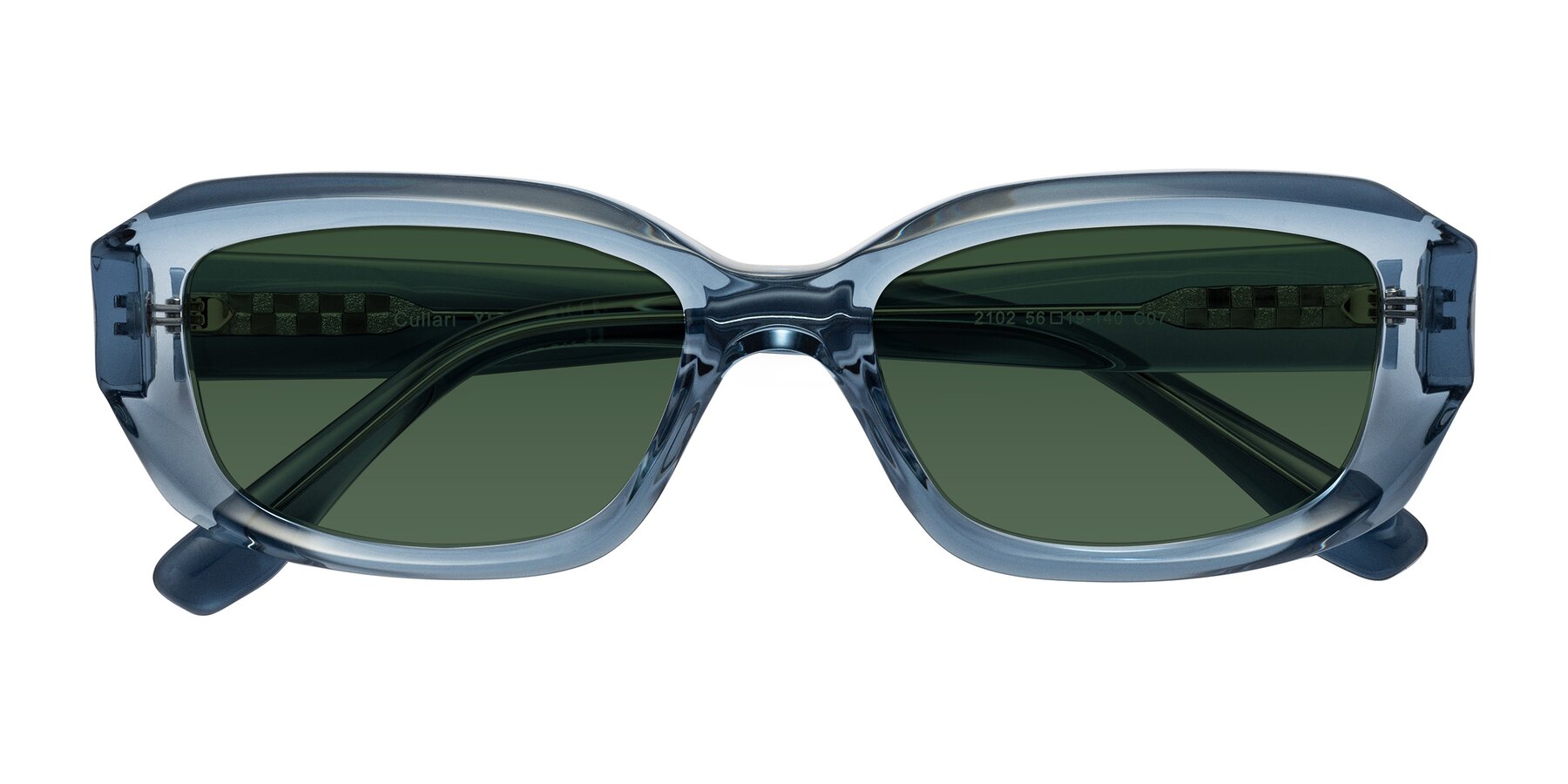 Folded Front of Cullari in Crystal Blueberry with Green Tinted Lenses