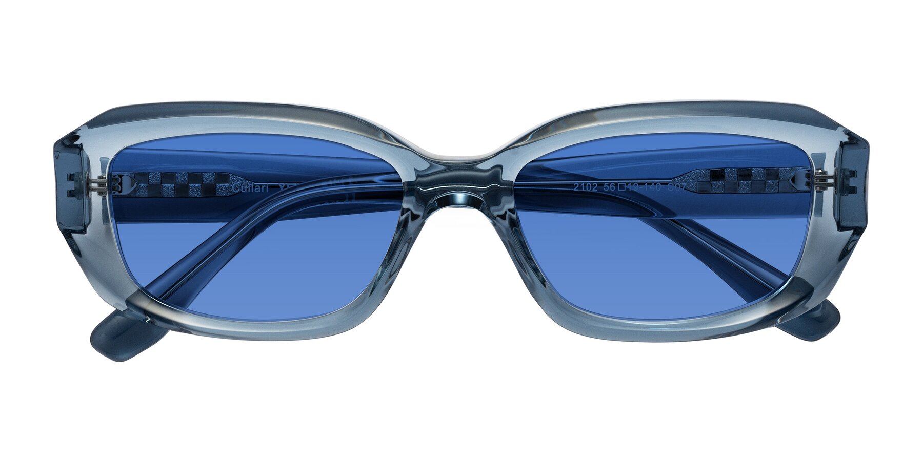 Folded Front of Cullari in Crystal Blueberry with Blue Tinted Lenses