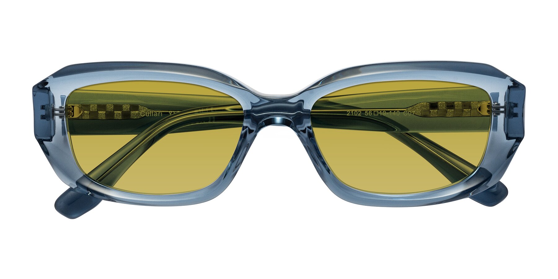 Folded Front of Cullari in Crystal Blueberry with Champagne Tinted Lenses