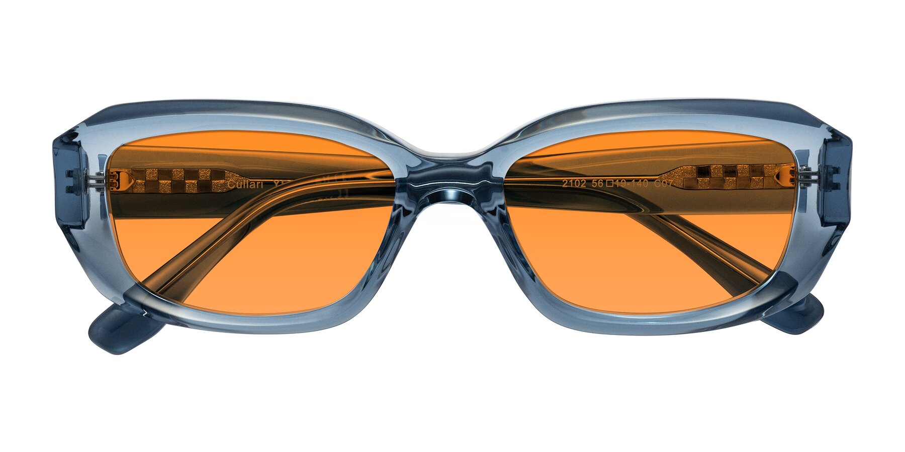Folded Front of Cullari in Crystal Blueberry with Orange Tinted Lenses