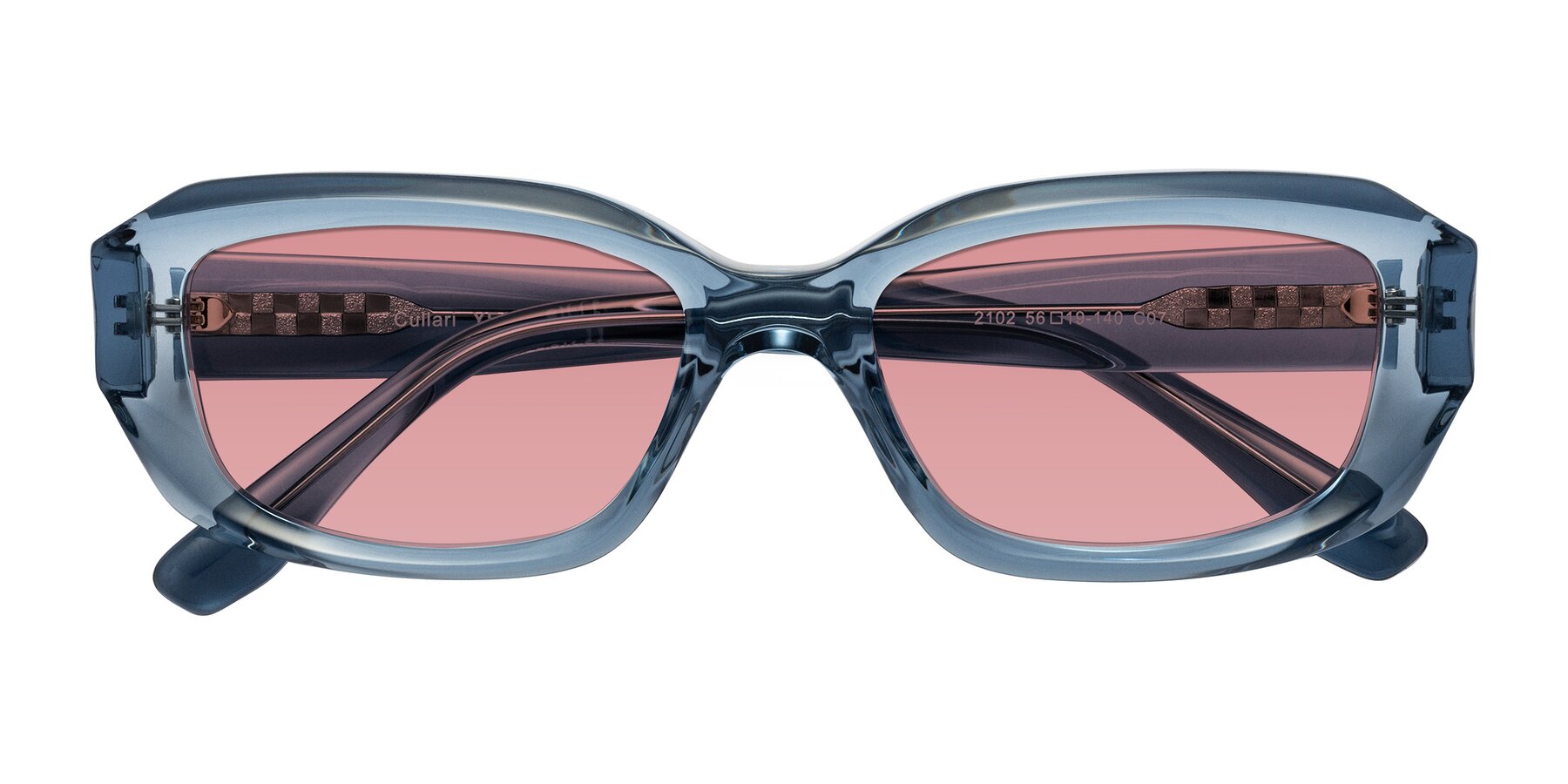 Folded Front of Cullari in Crystal Blueberry with Medium Garnet Tinted Lenses