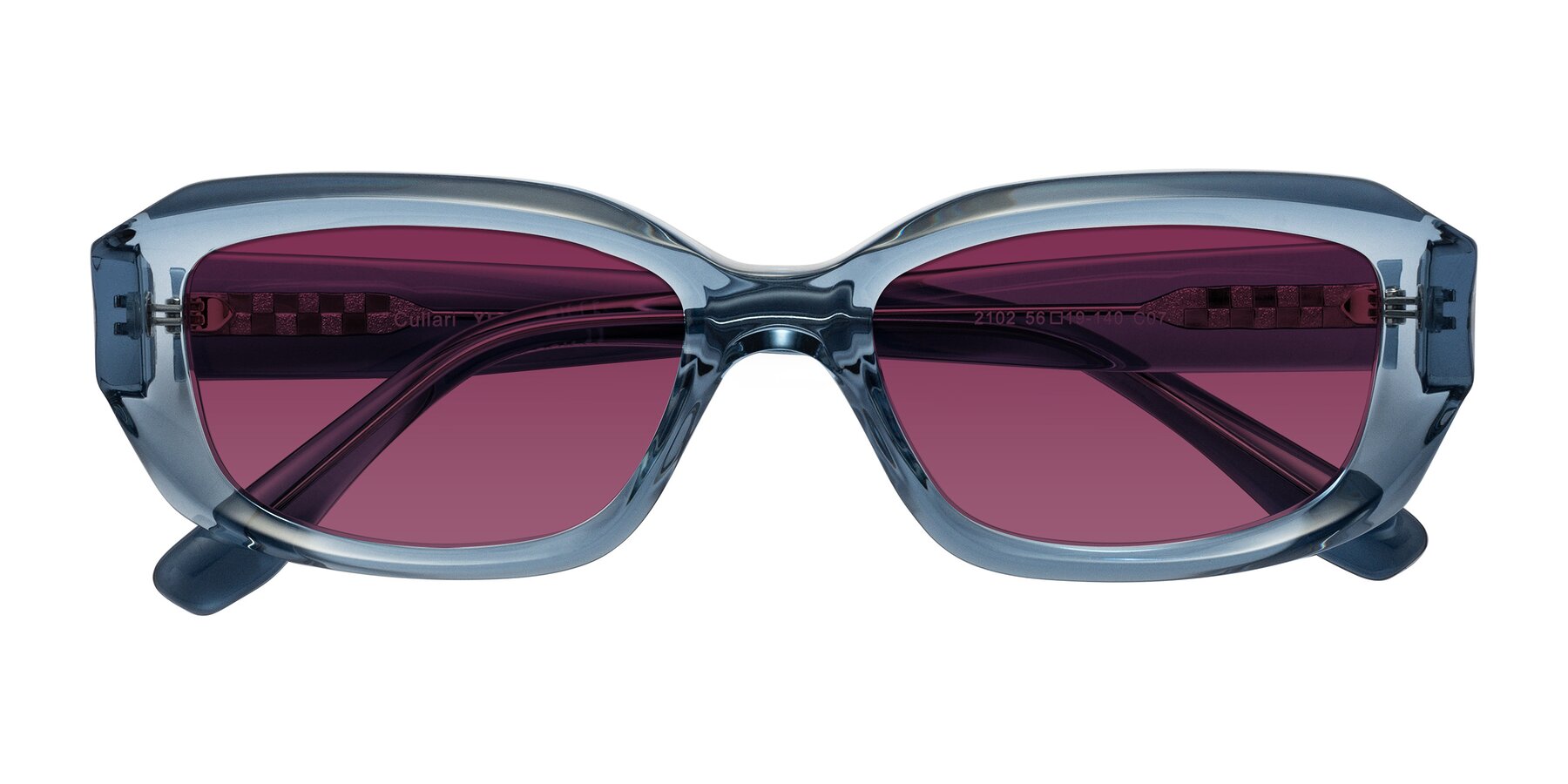 Folded Front of Cullari in Crystal Blueberry with Wine Tinted Lenses