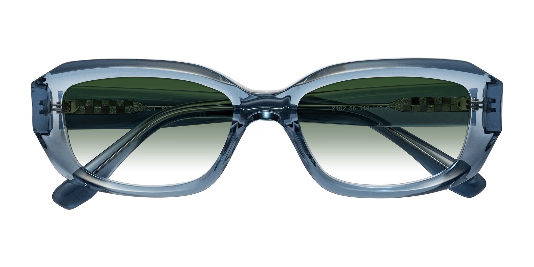 Folded Front of Cullari in Crystal Blueberry with Green Gradient Lenses