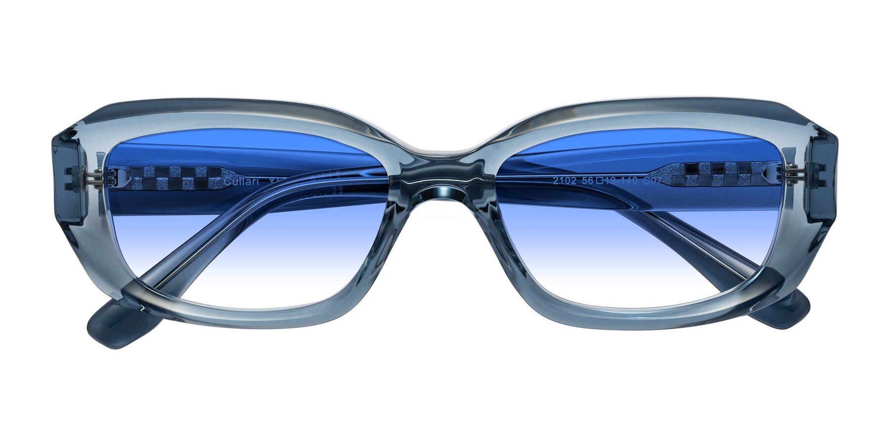 Folded Front of Cullari in Crystal Blueberry with Blue Gradient Lenses