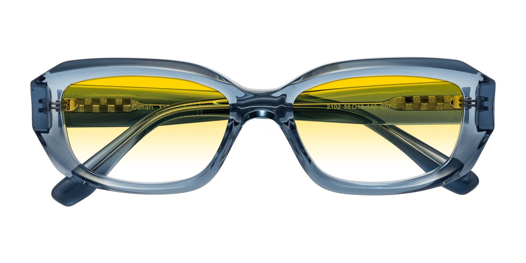 Folded Front of Cullari in Crystal Blueberry with Yellow Gradient Lenses