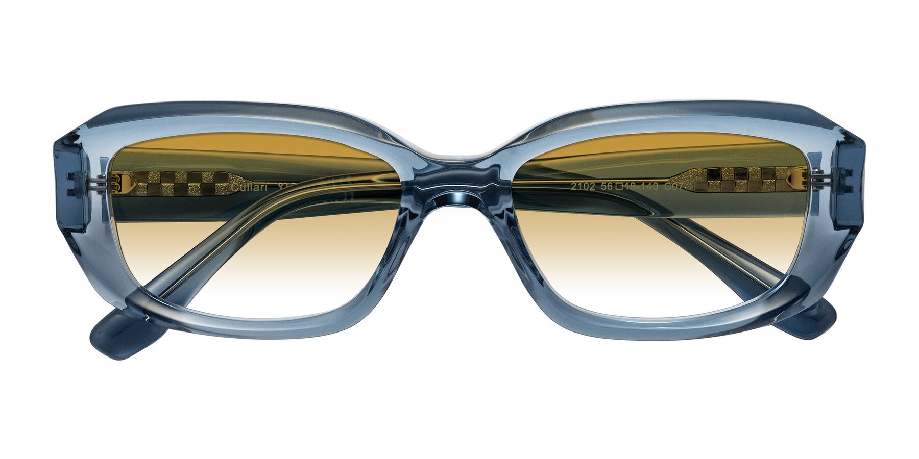 Folded Front of Cullari in Crystal Blueberry with Champagne Gradient Lenses