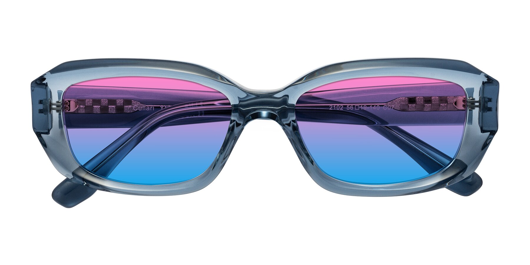 Folded Front of Cullari in Crystal Blueberry with Pink / Blue Gradient Lenses