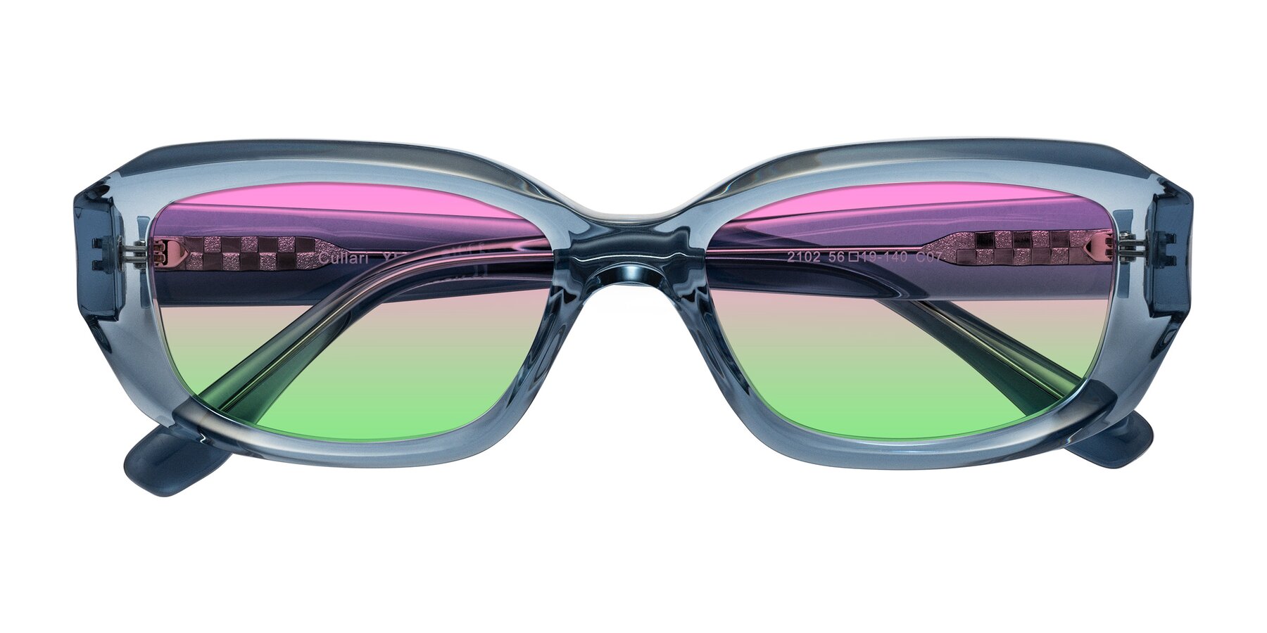 Folded Front of Cullari in Crystal Blueberry with Pink / Green Gradient Lenses