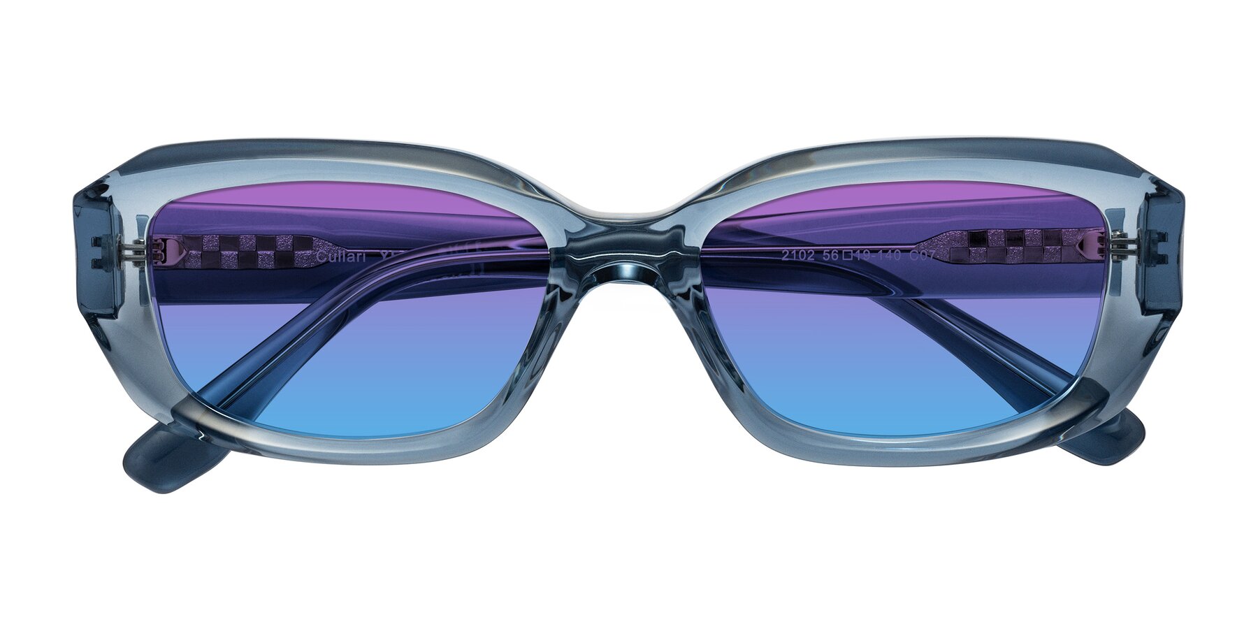 Folded Front of Cullari in Crystal Blueberry with Purple / Blue Gradient Lenses