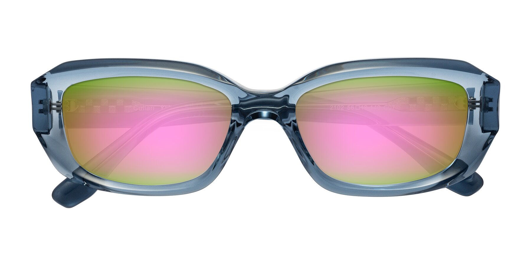 Folded Front of Cullari in Crystal Blueberry with Pink Mirrored Lenses