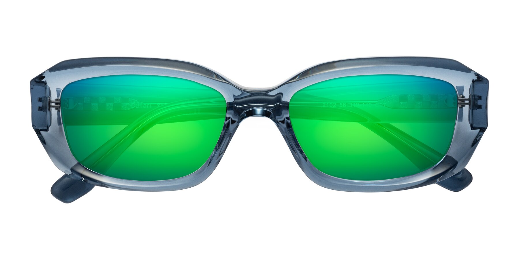Folded Front of Cullari in Crystal Blueberry with Green Mirrored Lenses