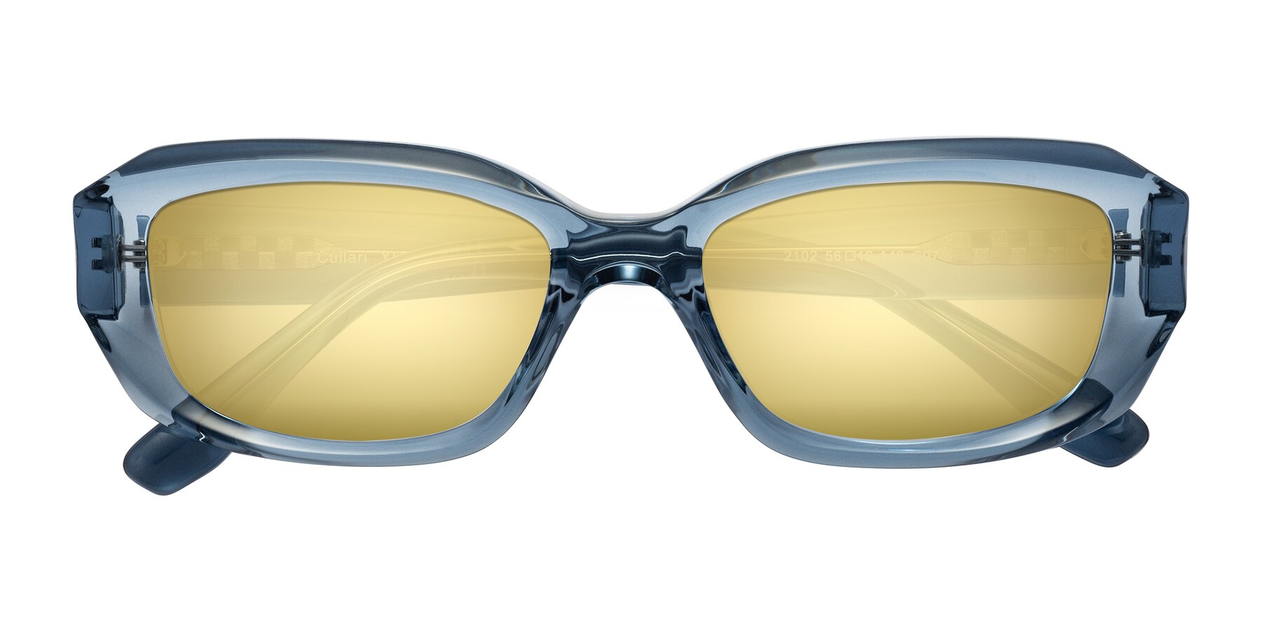 Folded Front of Cullari in Crystal Blueberry with Gold Mirrored Lenses
